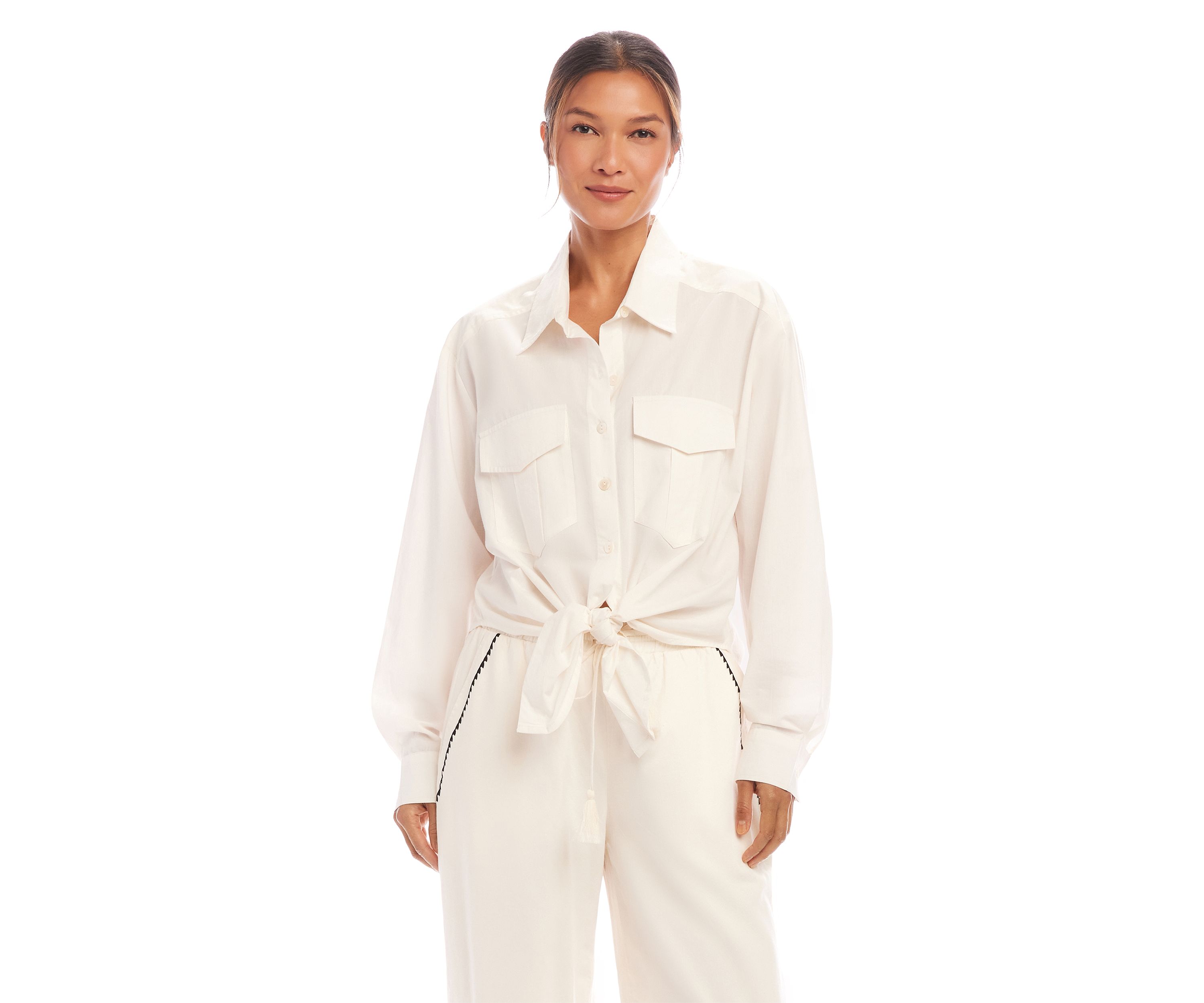 Womens Long Sleeve Tie-Front Top