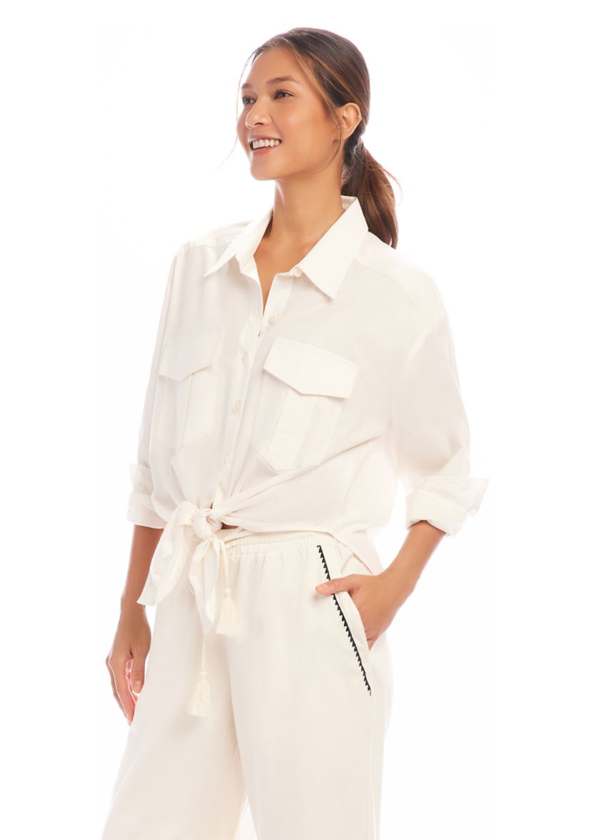 Womens Long Sleeve Tie-Front Top