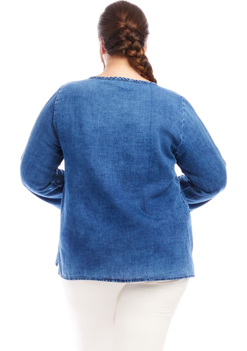 Plus Size Embroidered Boatneck Tunic
