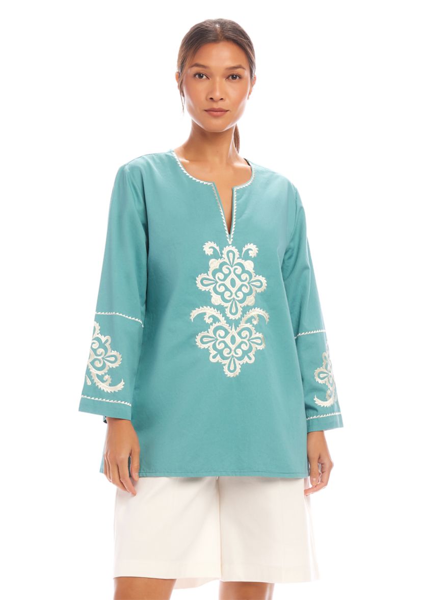 Womens 3/4 Sleeve Embroidered Tunic