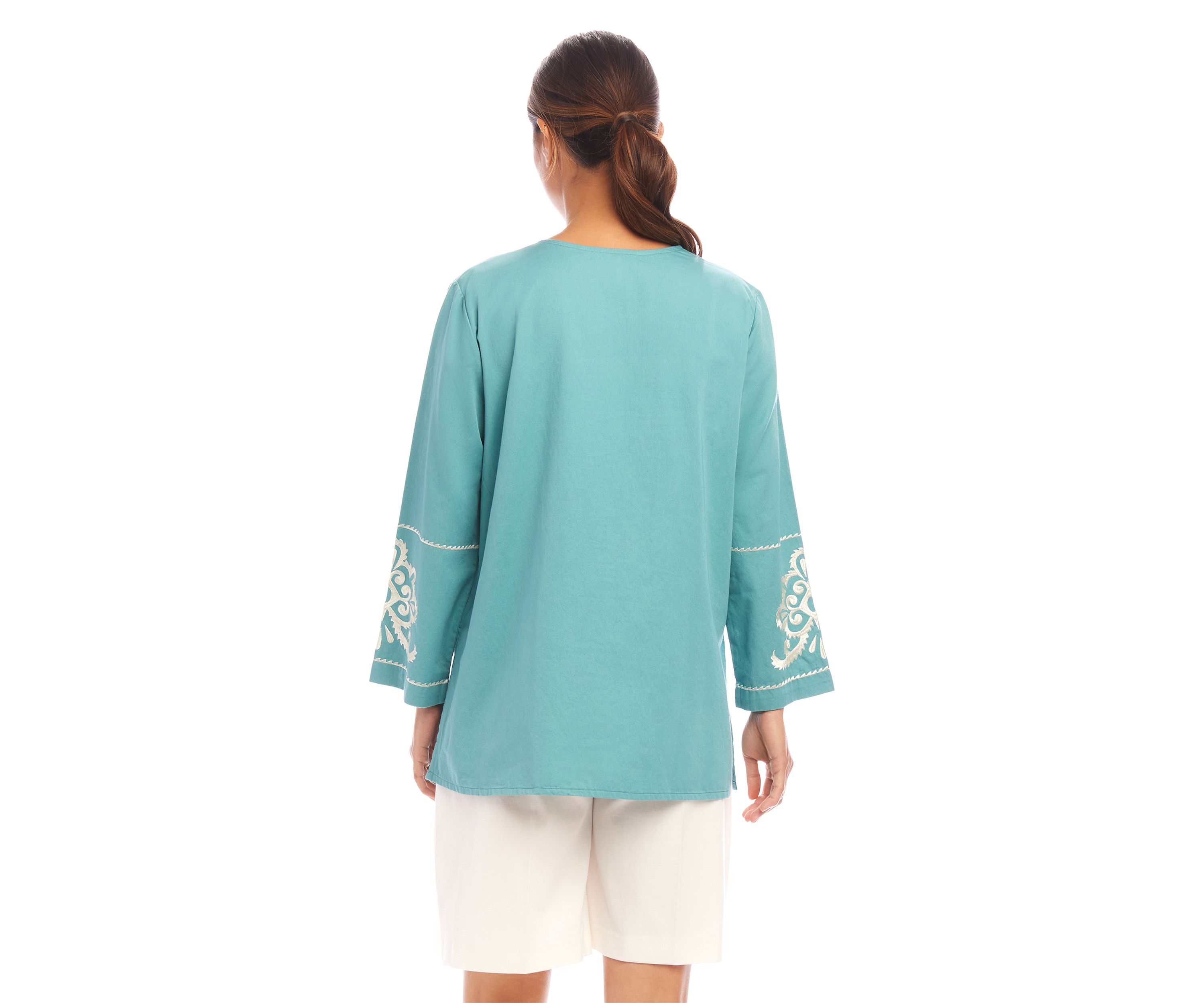 Womens 3/4 Sleeve Embroidered Tunic