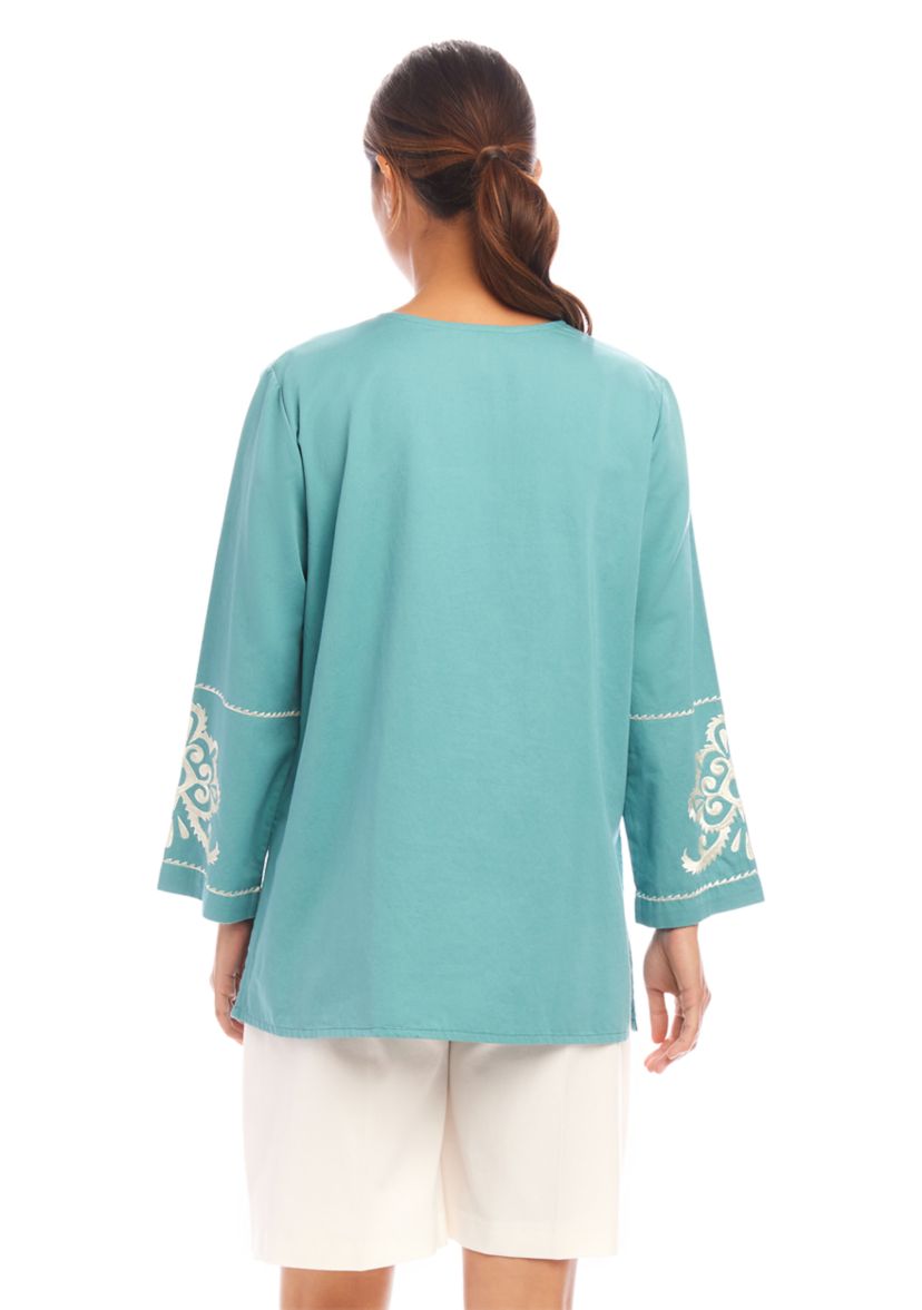 Womens 3/4 Sleeve Embroidered Tunic