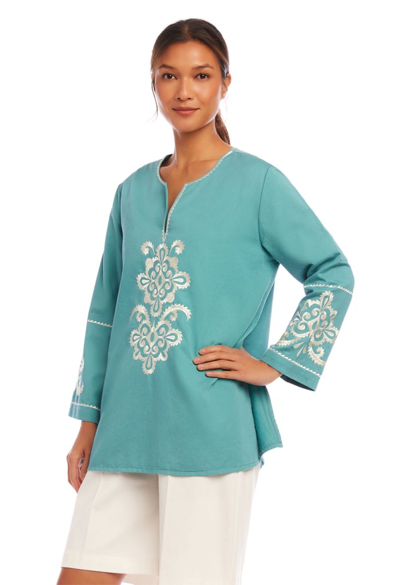 Womens 3/4 Sleeve Embroidered Tunic