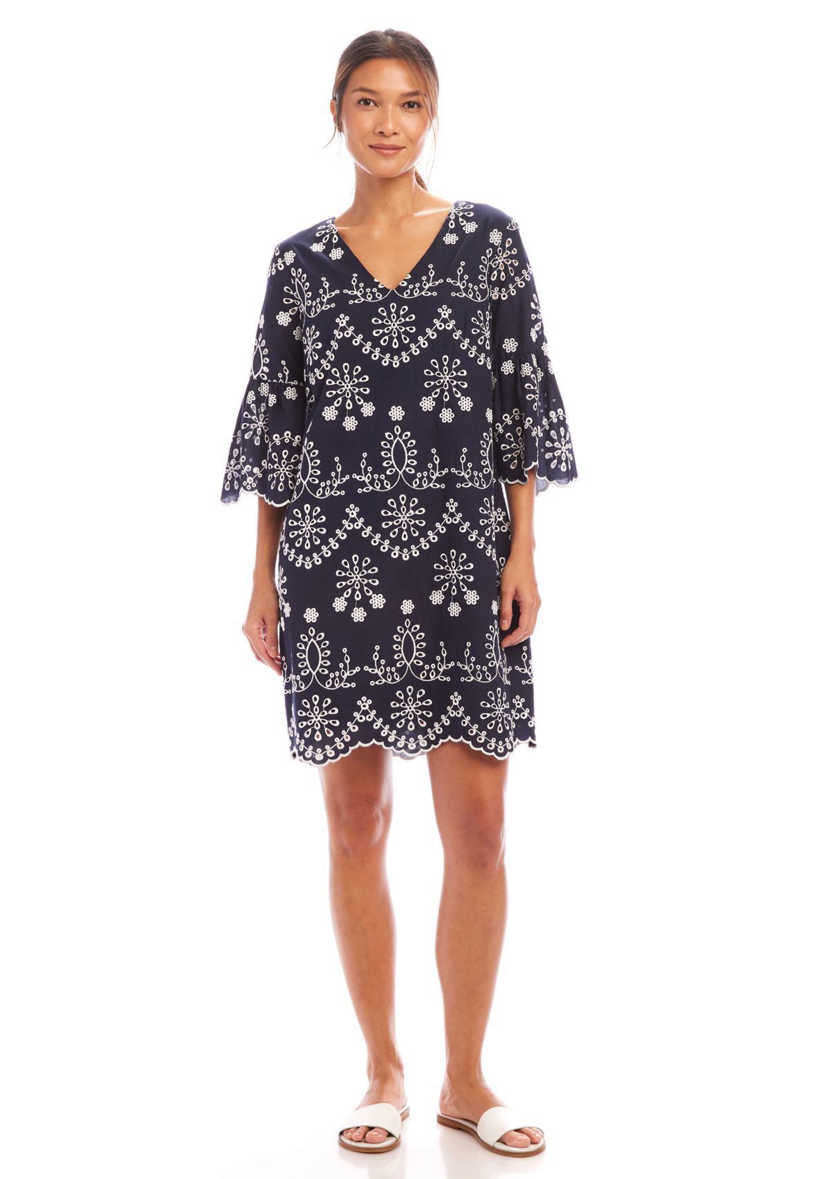 Womens Flare Sleeve Embroidered Dress
