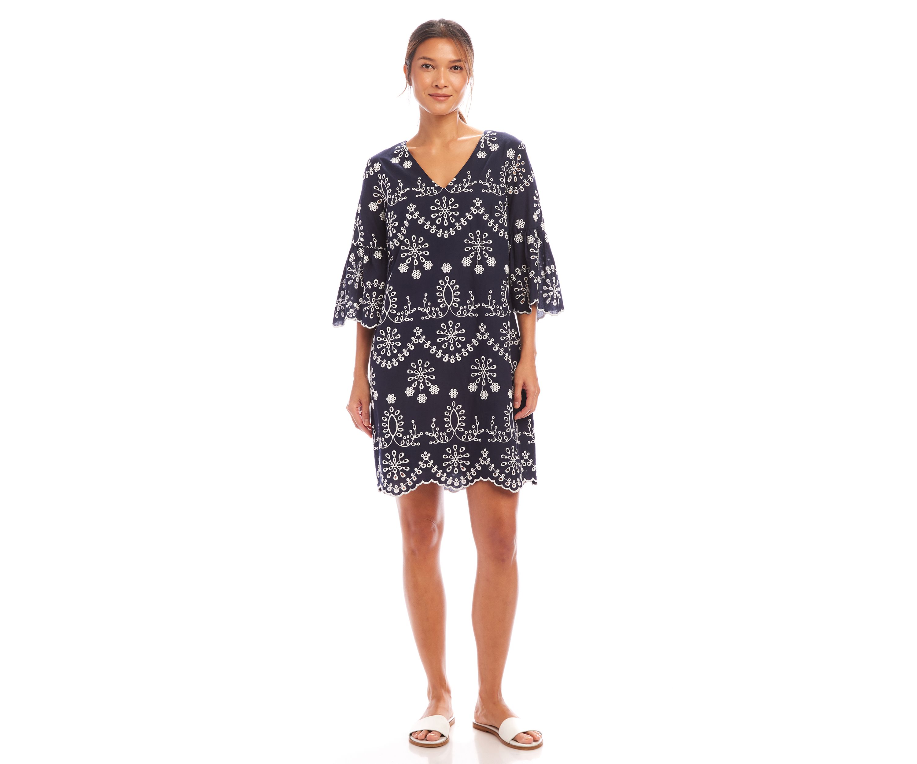 Womens Flare Sleeve Embroidered Dress
