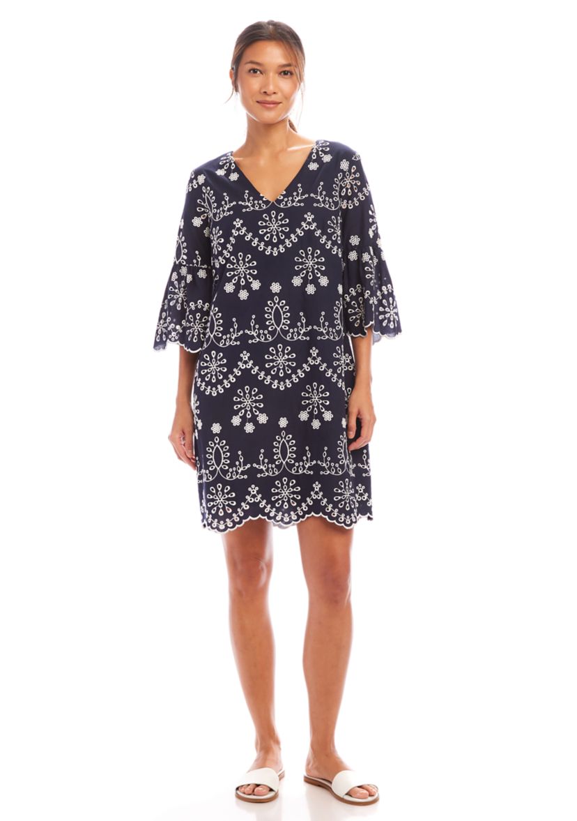 Womens Flare Sleeve Embroidered Dress