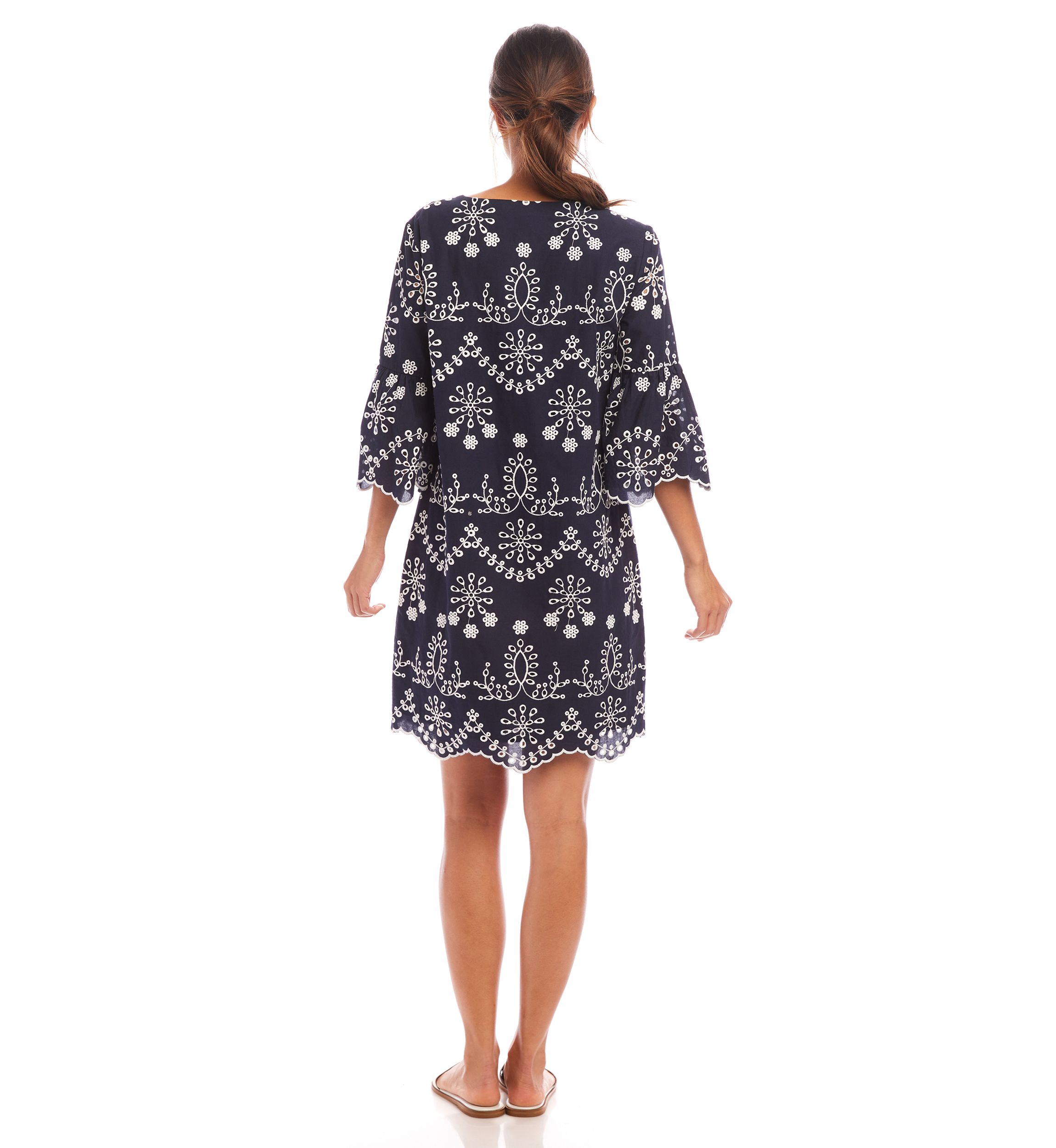 Womens Flare Sleeve Embroidered Dress