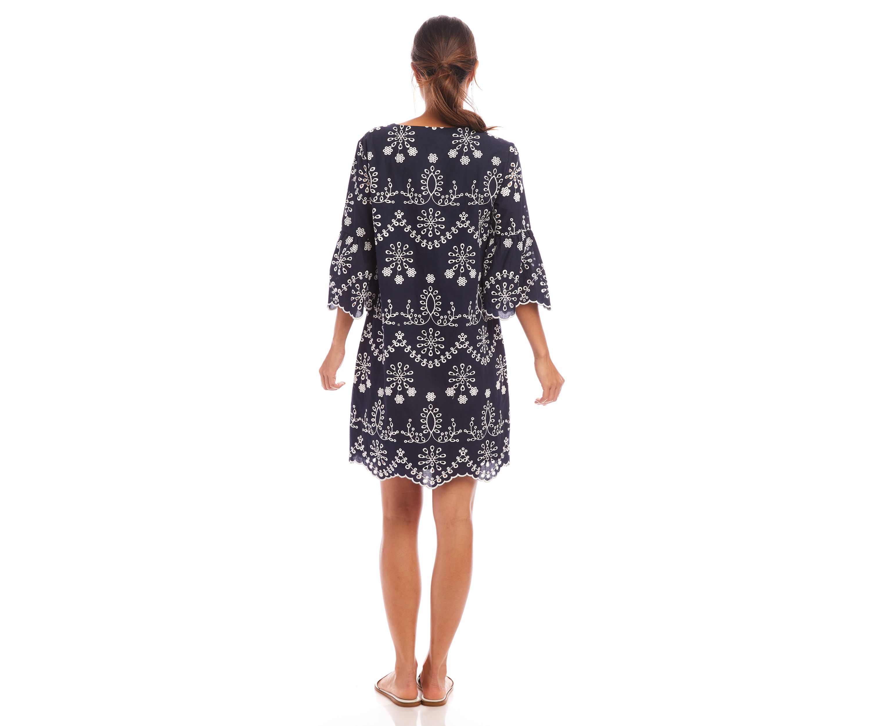 Womens Flare Sleeve Embroidered Dress