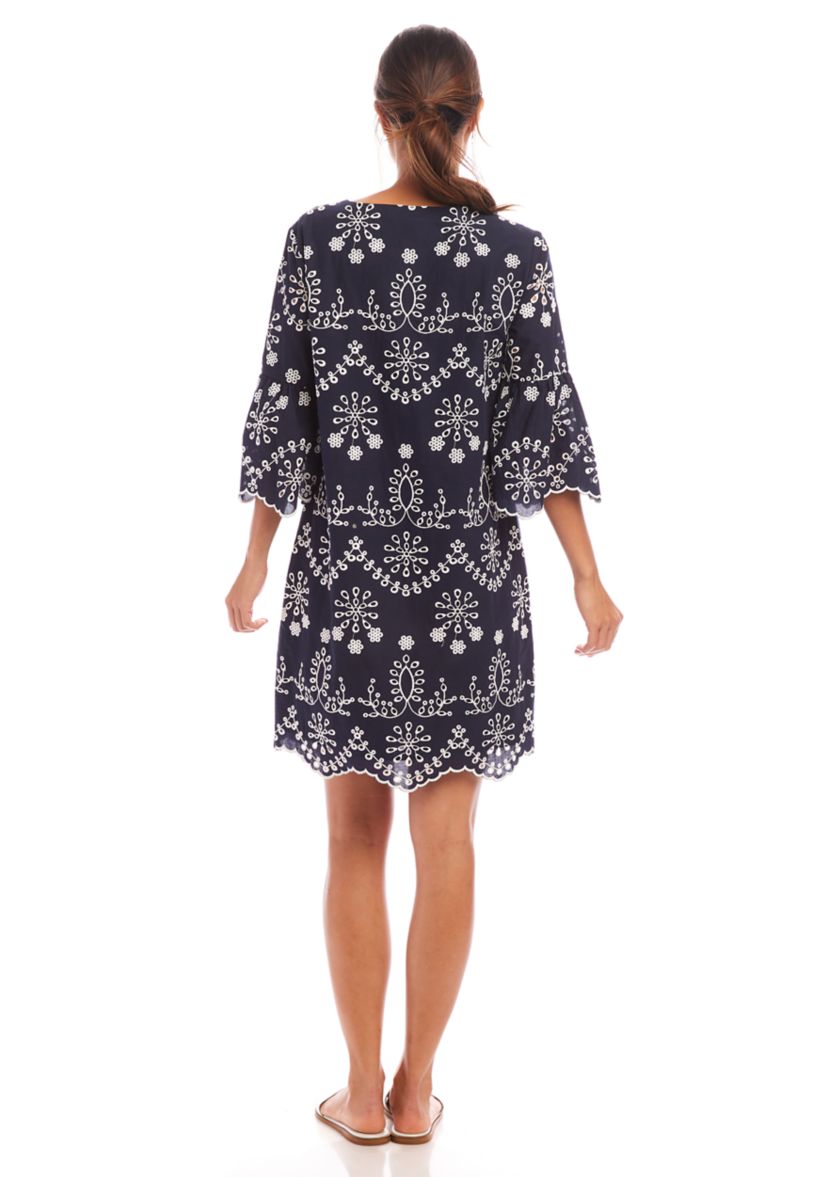 Womens Flare Sleeve Embroidered Dress