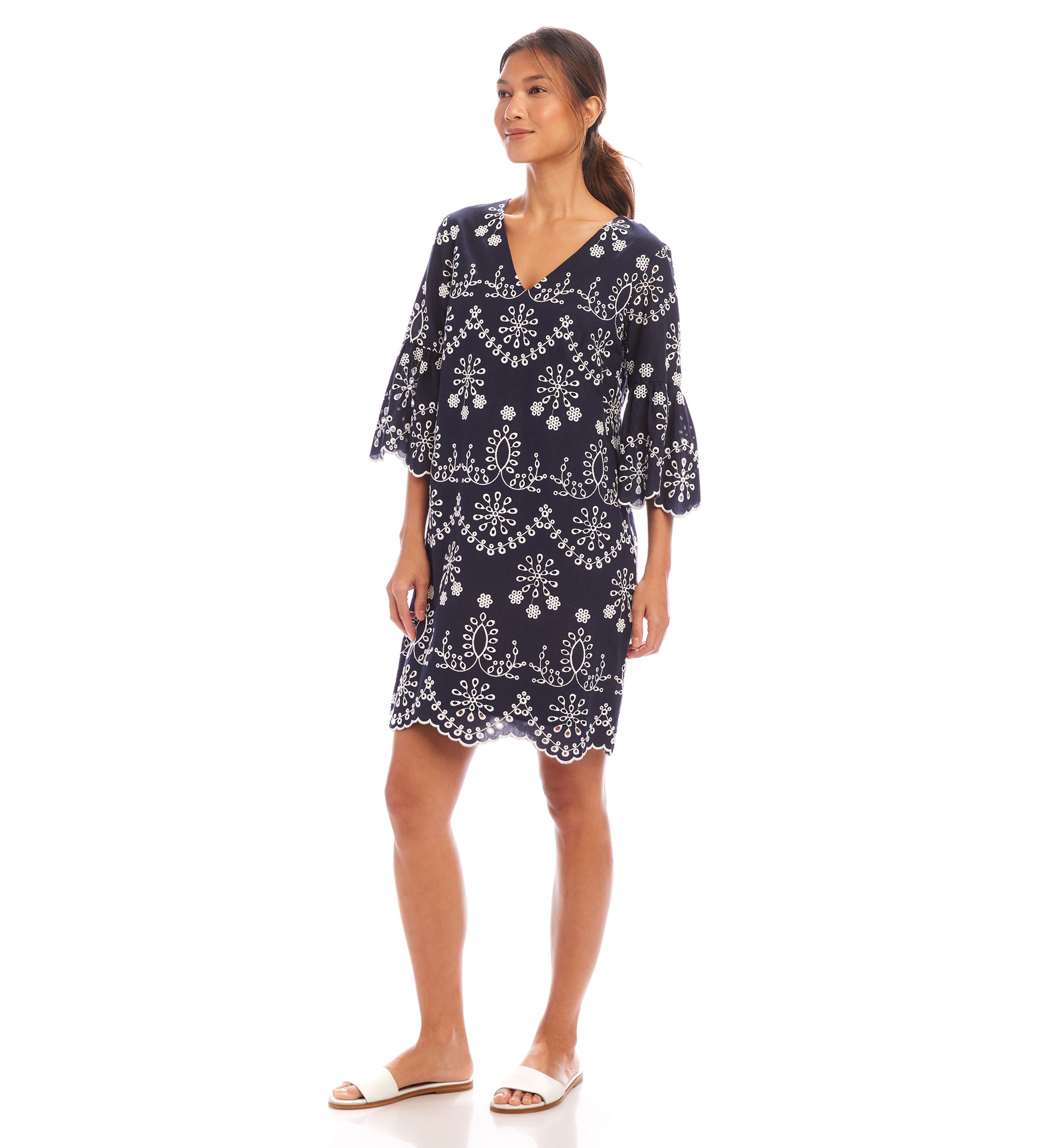 Womens Flare Sleeve Embroidered Dress