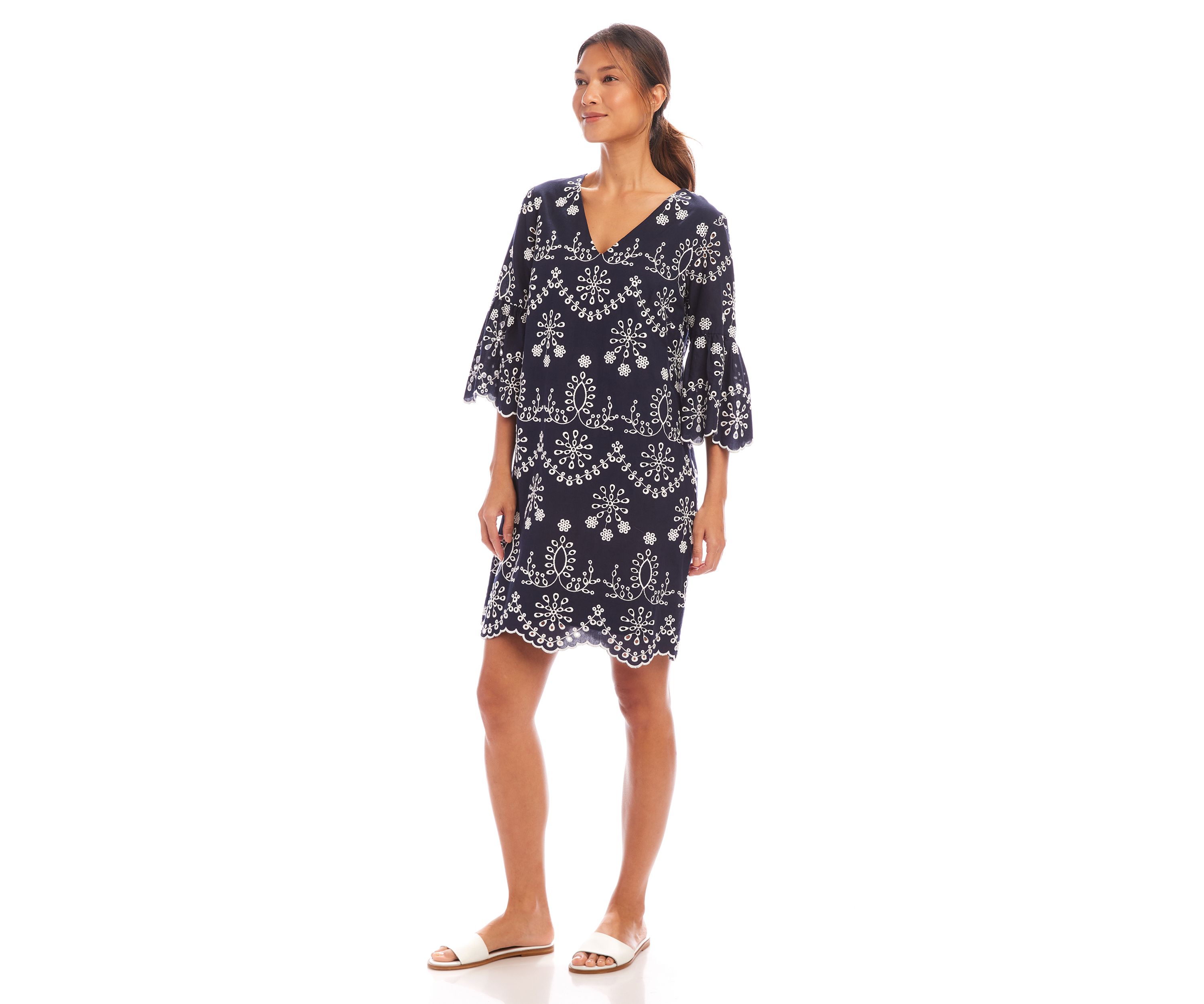 Womens Flare Sleeve Embroidered Dress