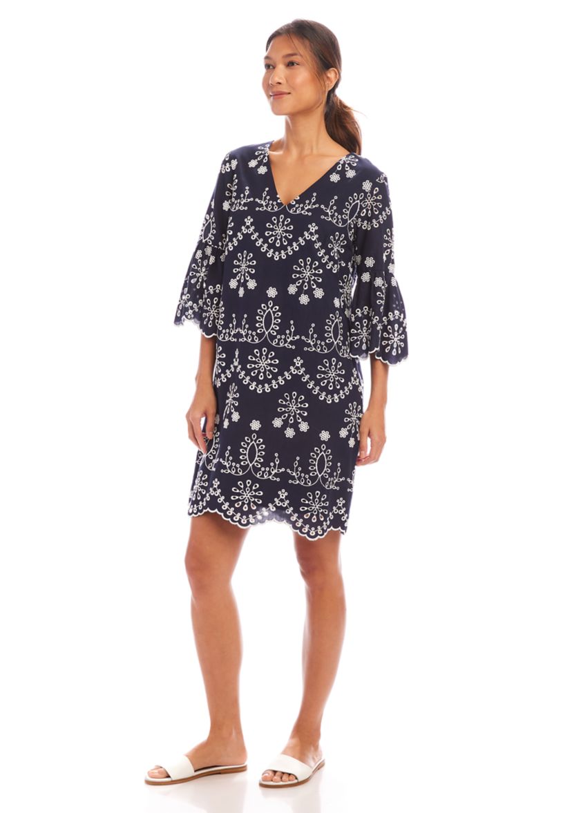 Womens Flare Sleeve Embroidered Dress