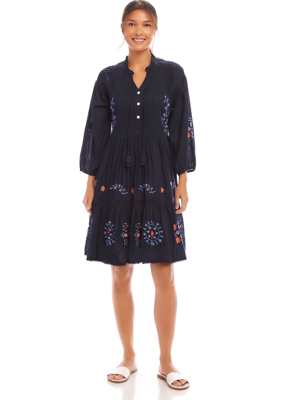 Womens Embroidered Lace Trim Dress