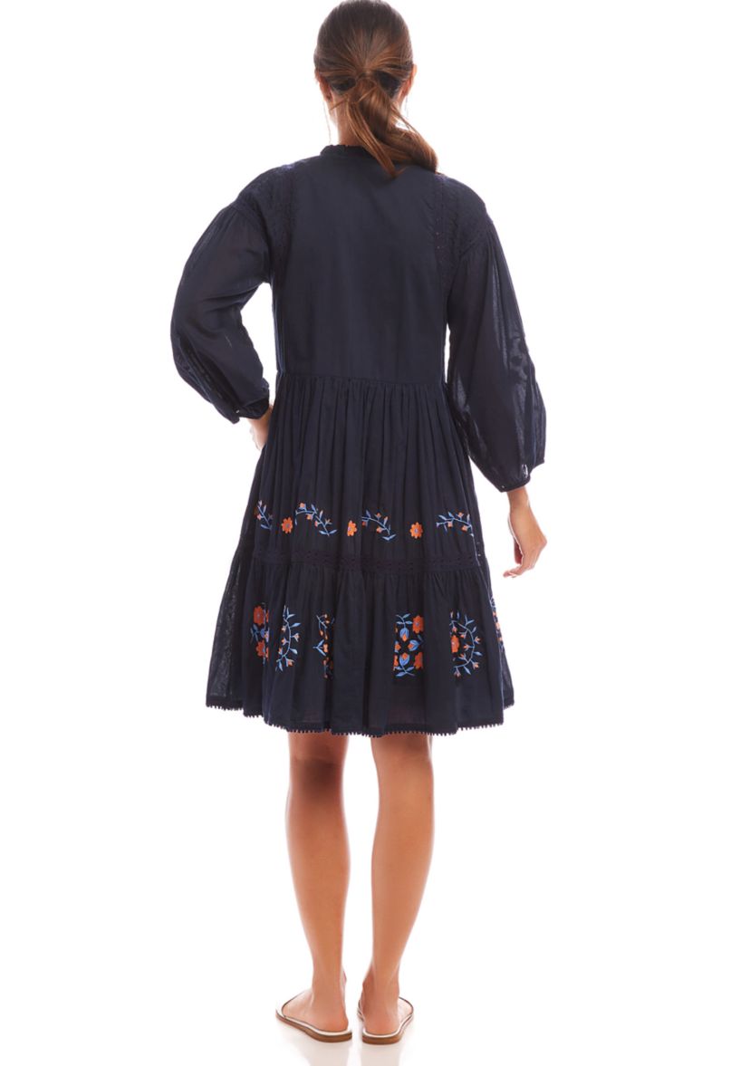 Womens Embroidered Lace Trim Dress