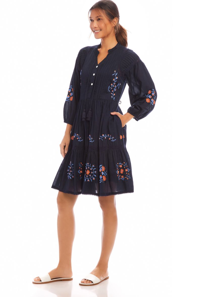 Womens Embroidered Lace Trim Dress