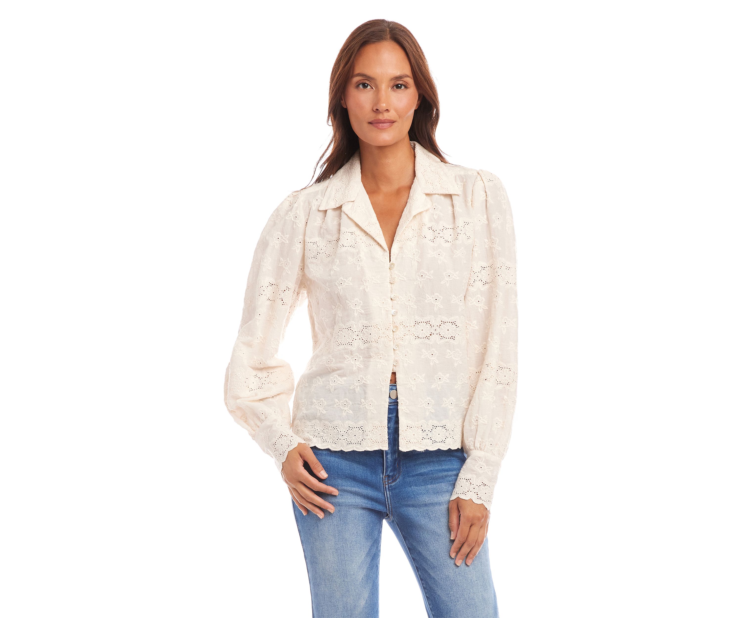 Womens Long Sleeve Embroidered Blouse