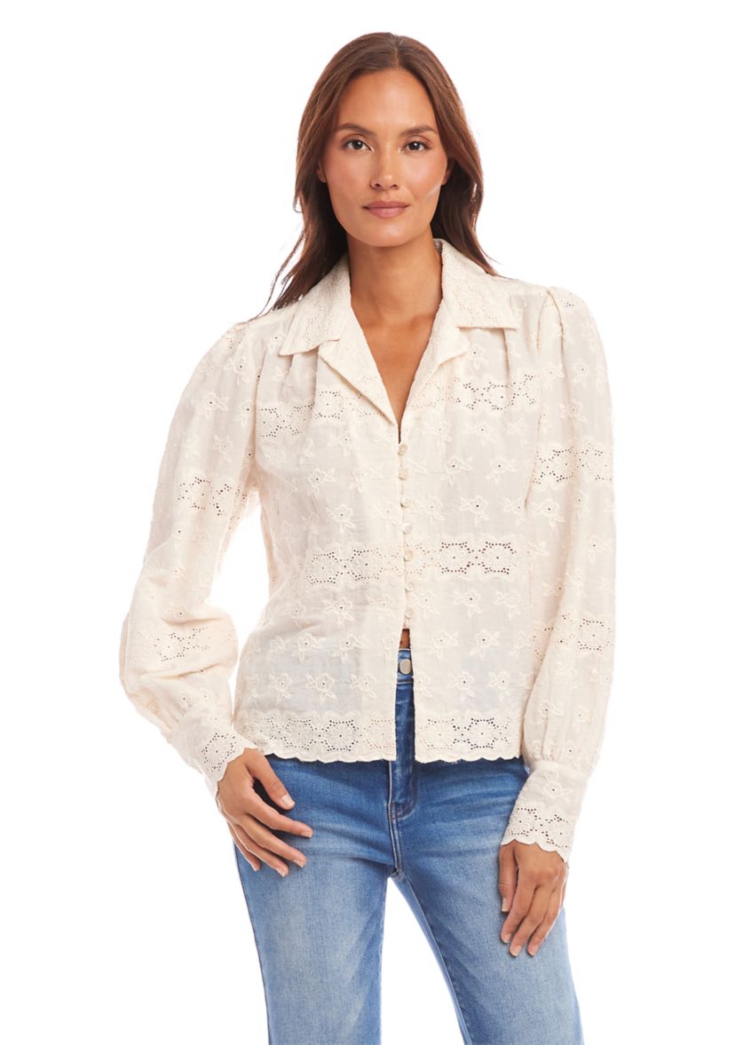 Womens Long Sleeve Embroidered Blouse