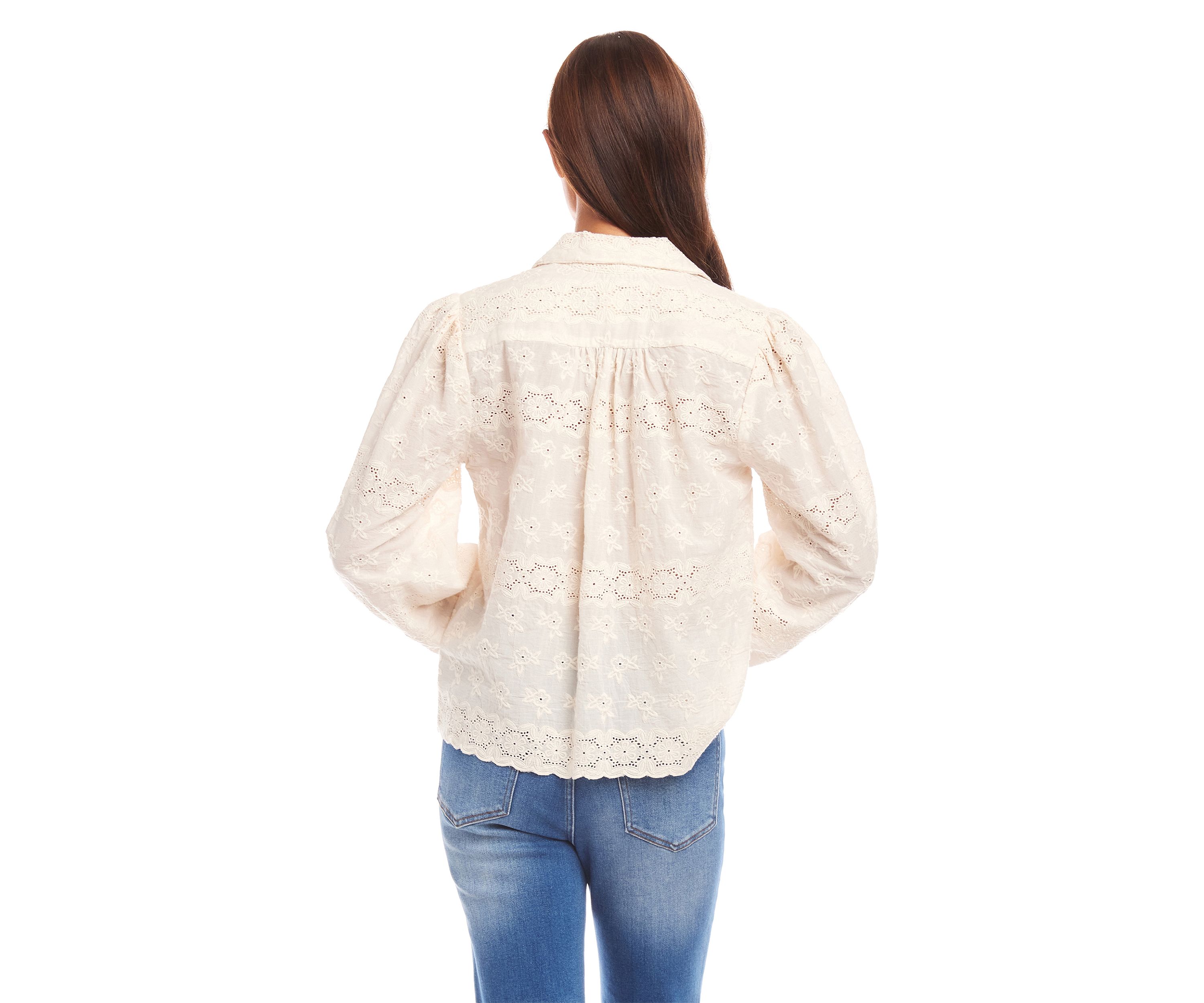 Womens Long Sleeve Embroidered Blouse