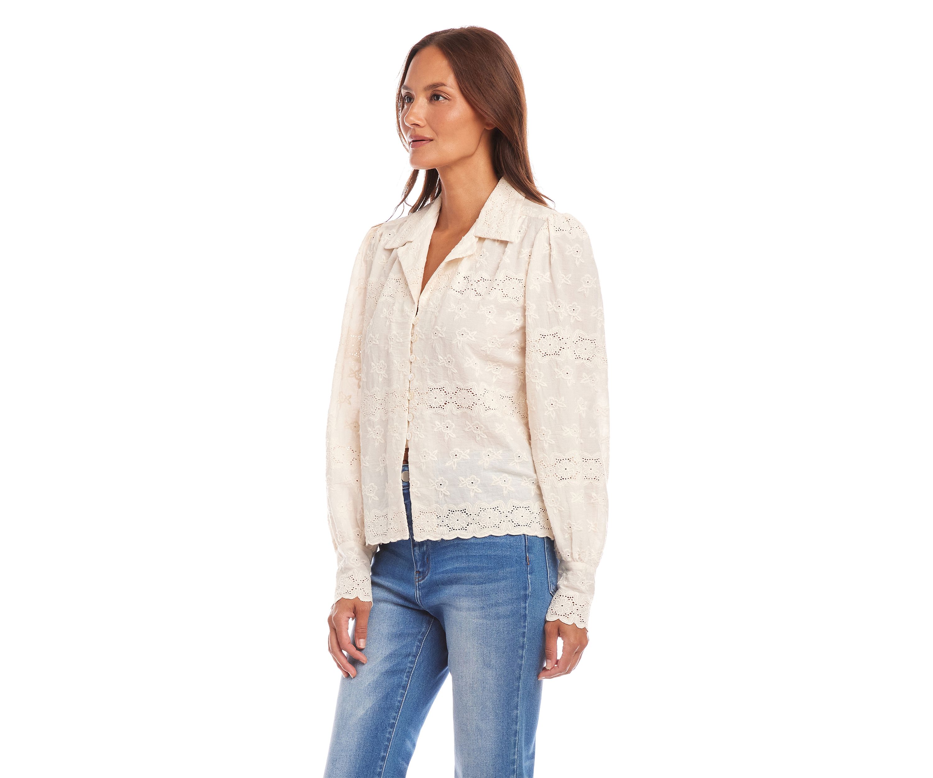 Womens Long Sleeve Embroidered Blouse