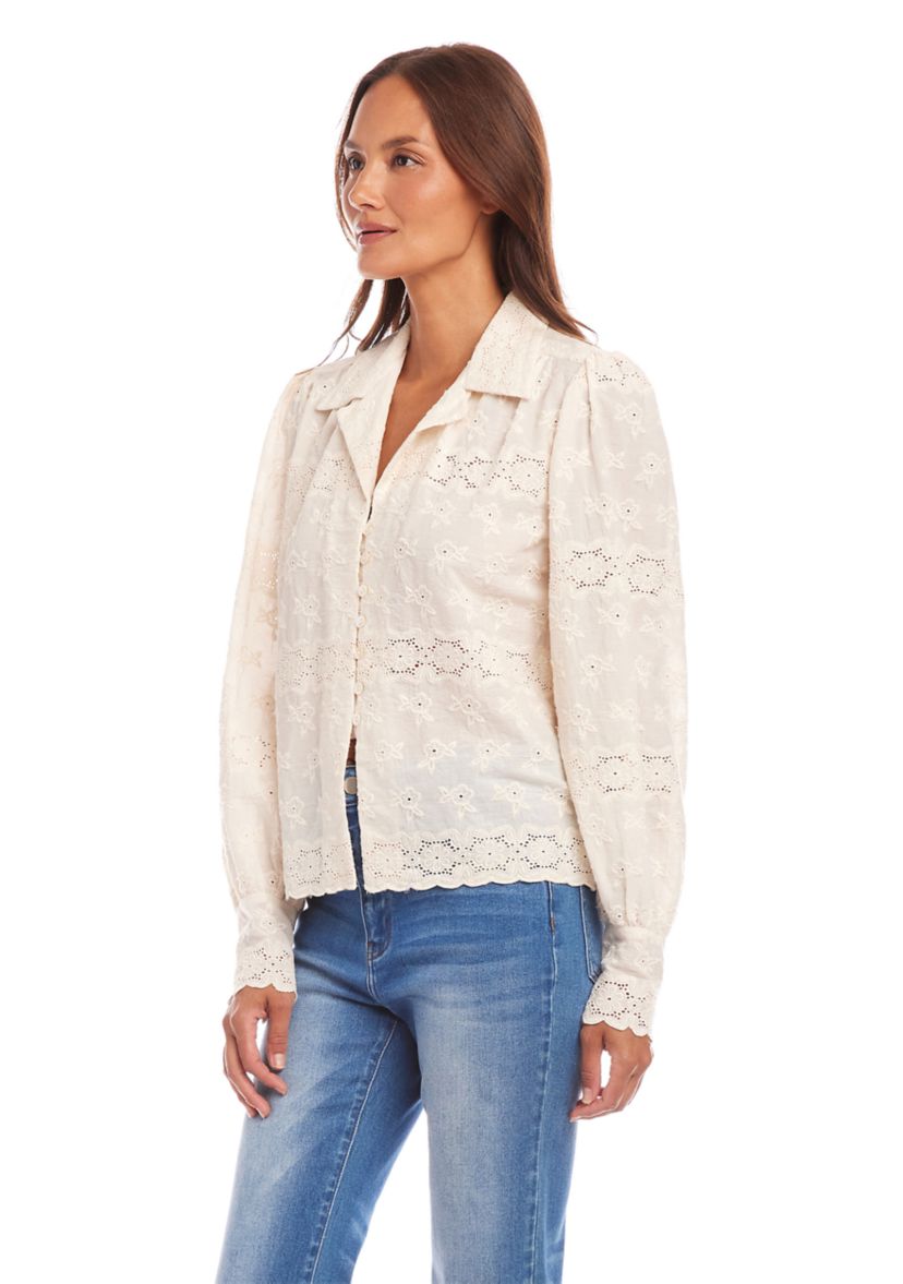 Womens Long Sleeve Embroidered Blouse