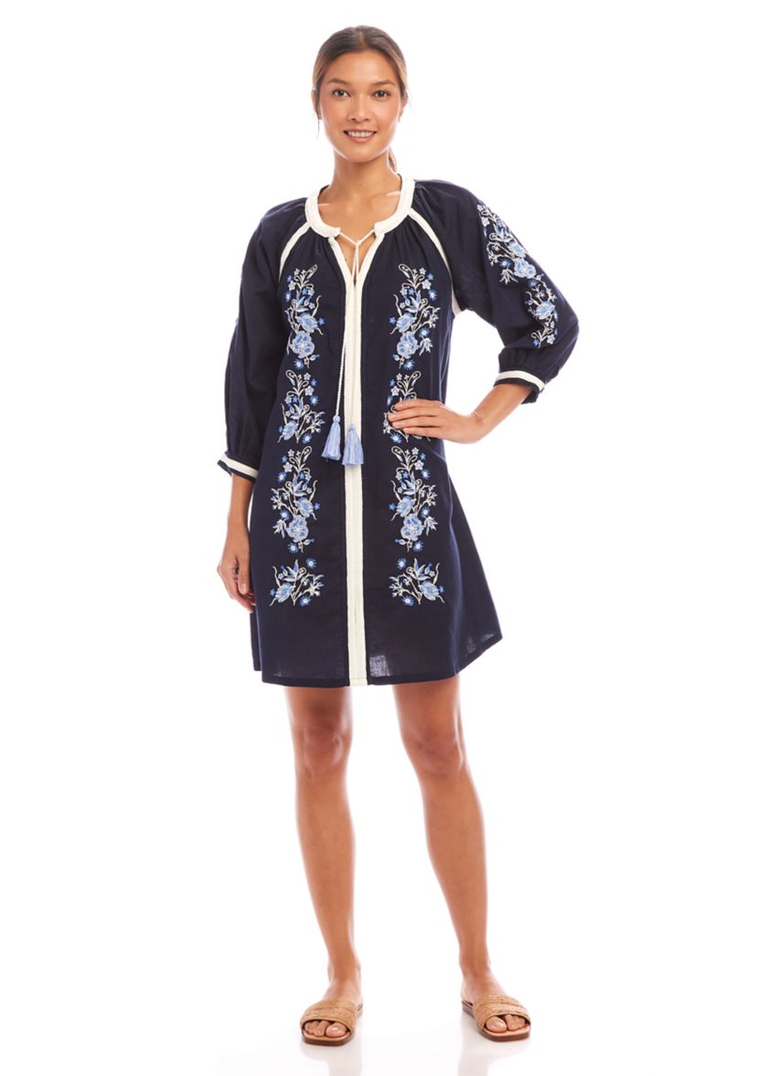 Womens Blouson Sleeve Embroidered Peasant Dress