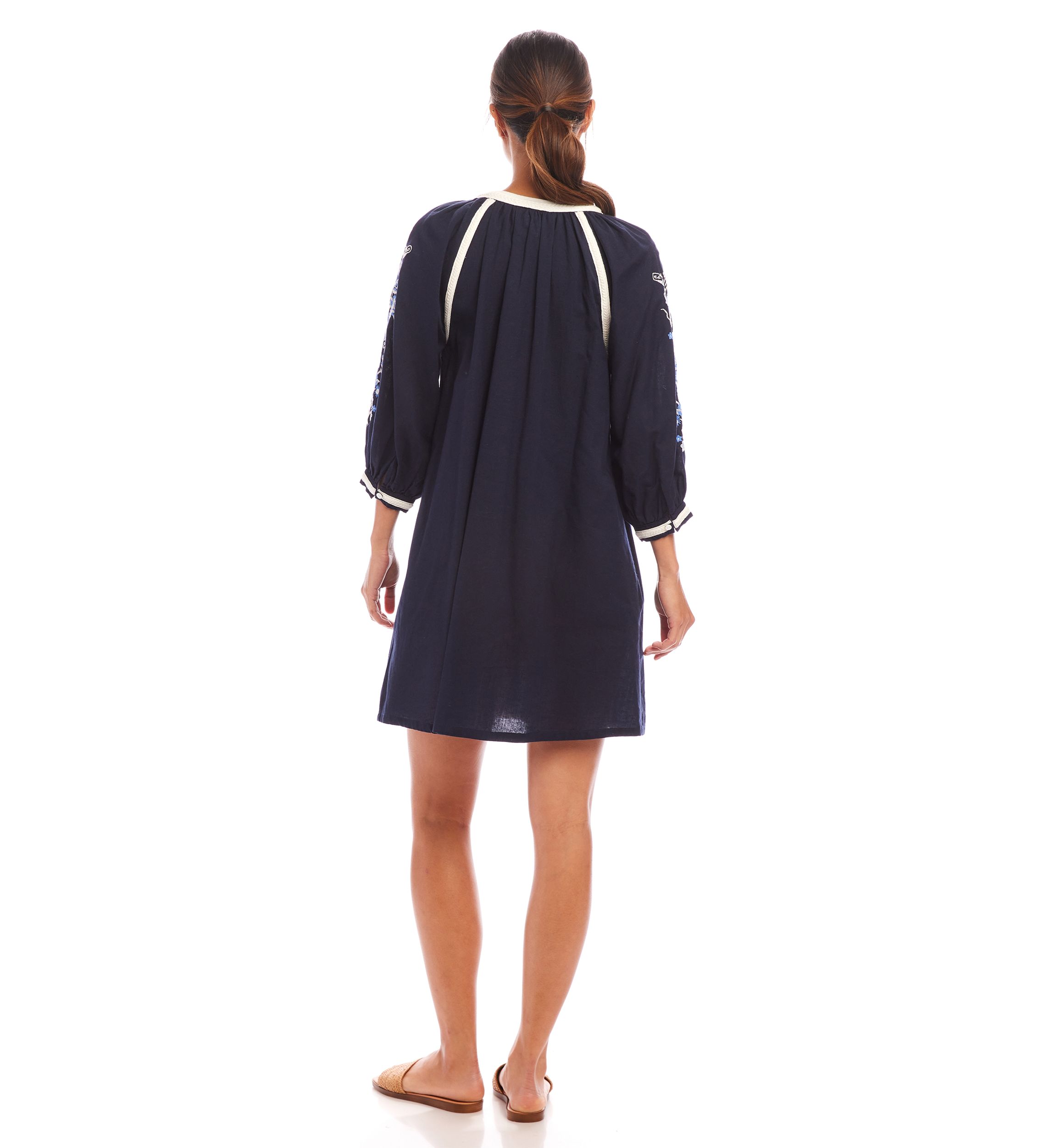 Womens Blouson Sleeve Embroidered Peasant Dress