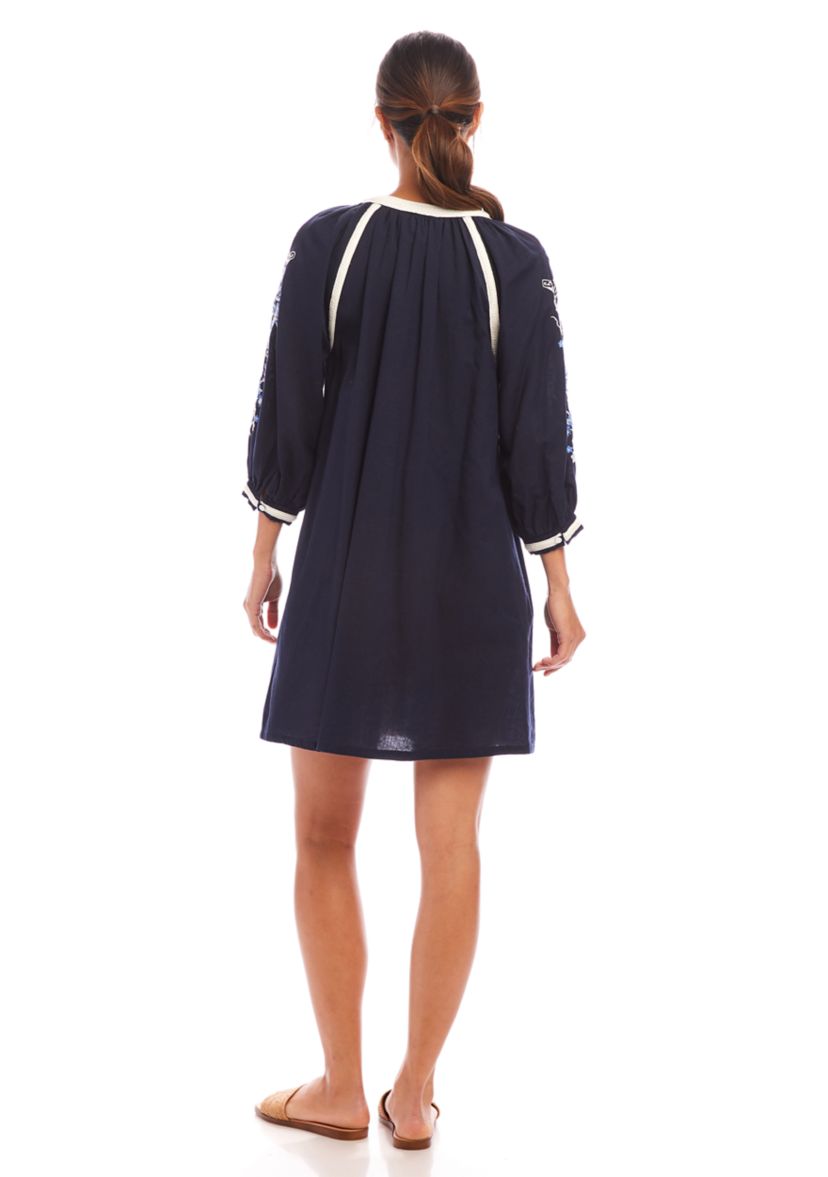 Womens Blouson Sleeve Embroidered Peasant Dress