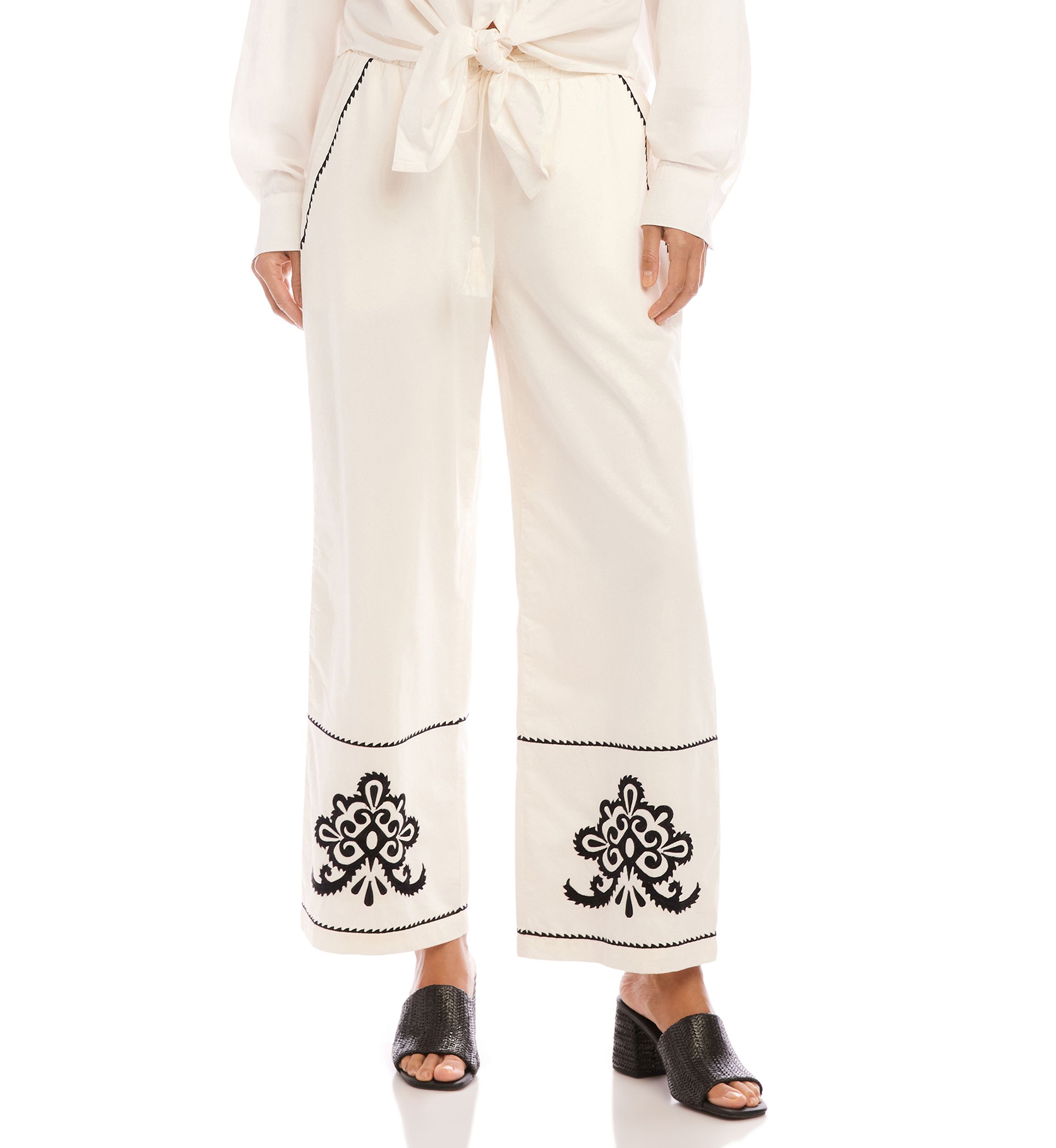 Womens Embroidered Drawstring Pants