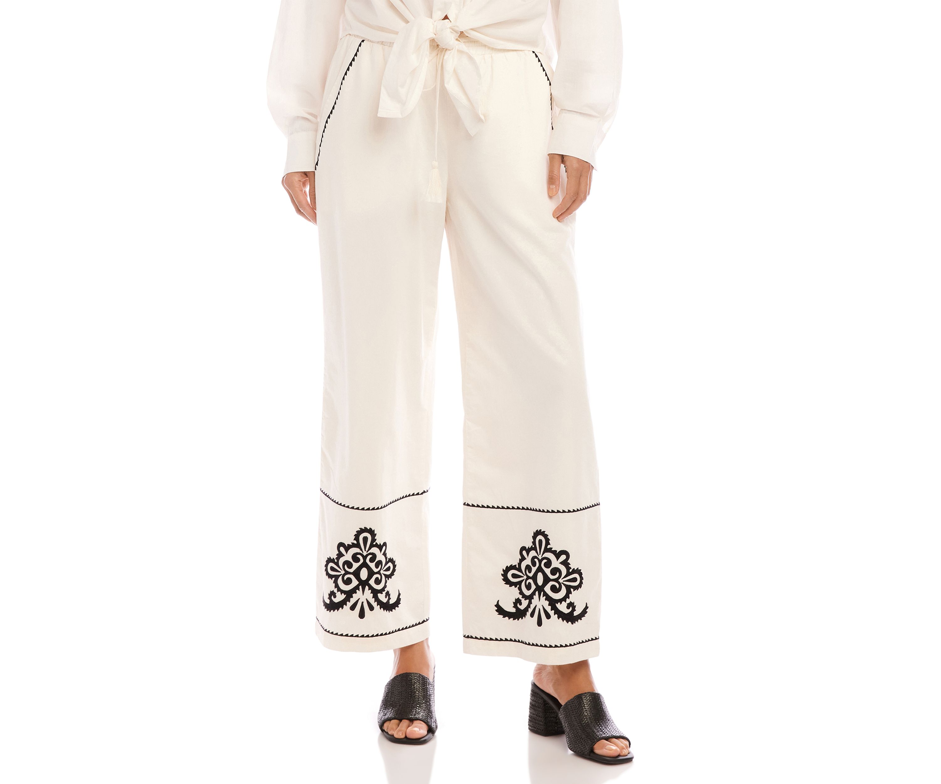 Womens Embroidered Drawstring Pants