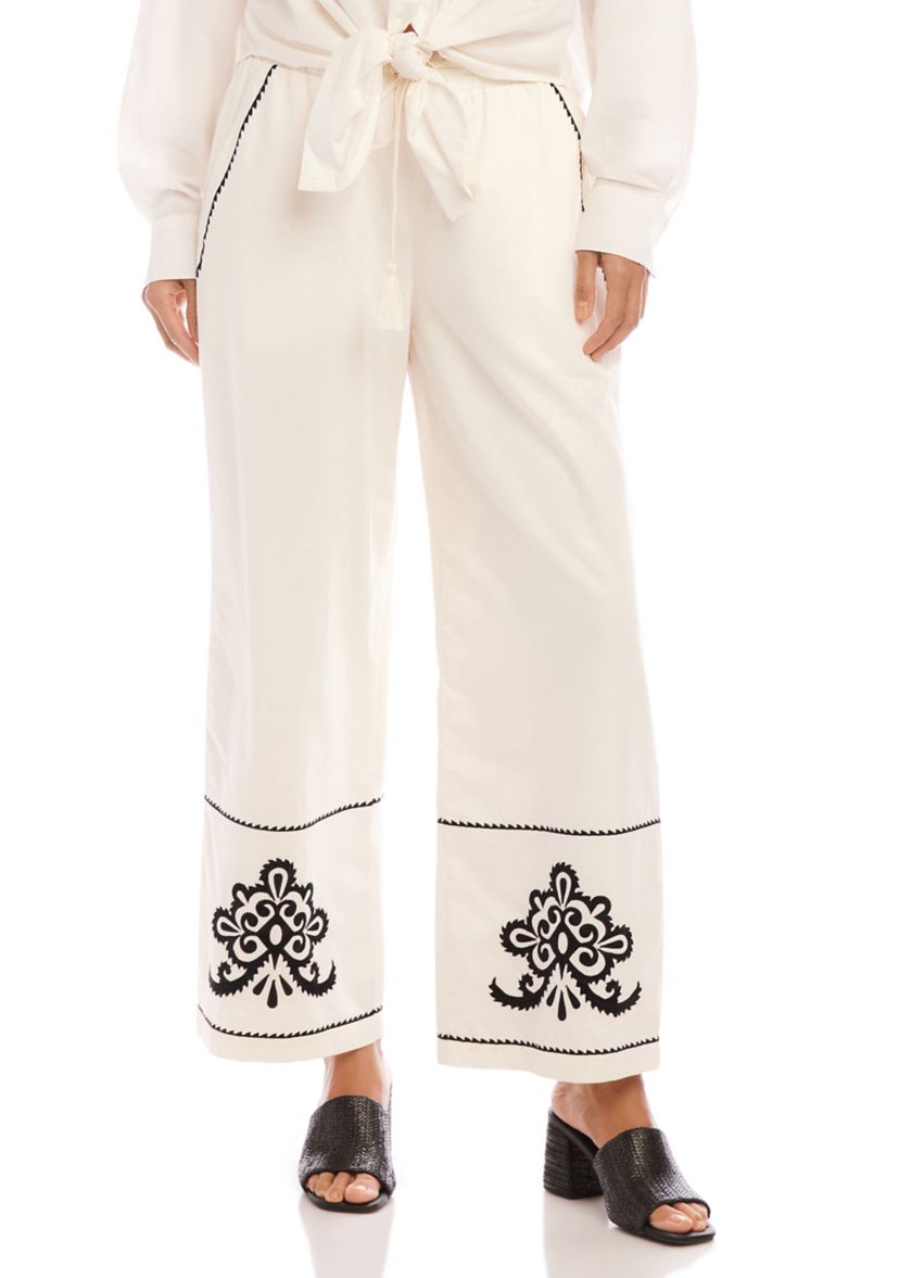 Womens Embroidered Drawstring Pants