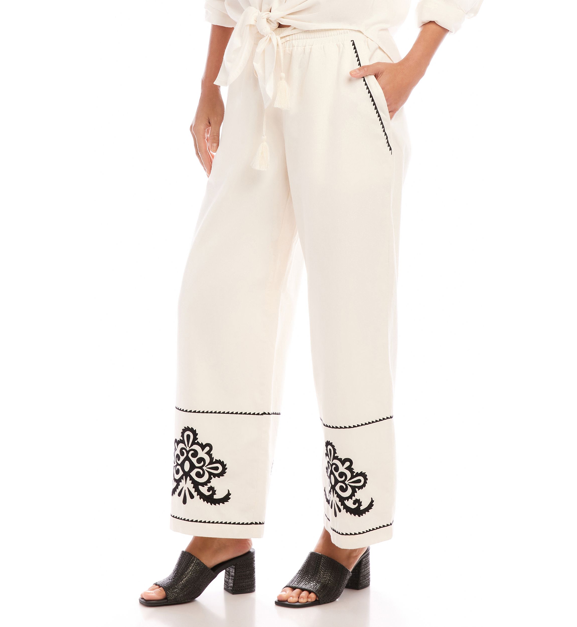 Womens Embroidered Drawstring Pants