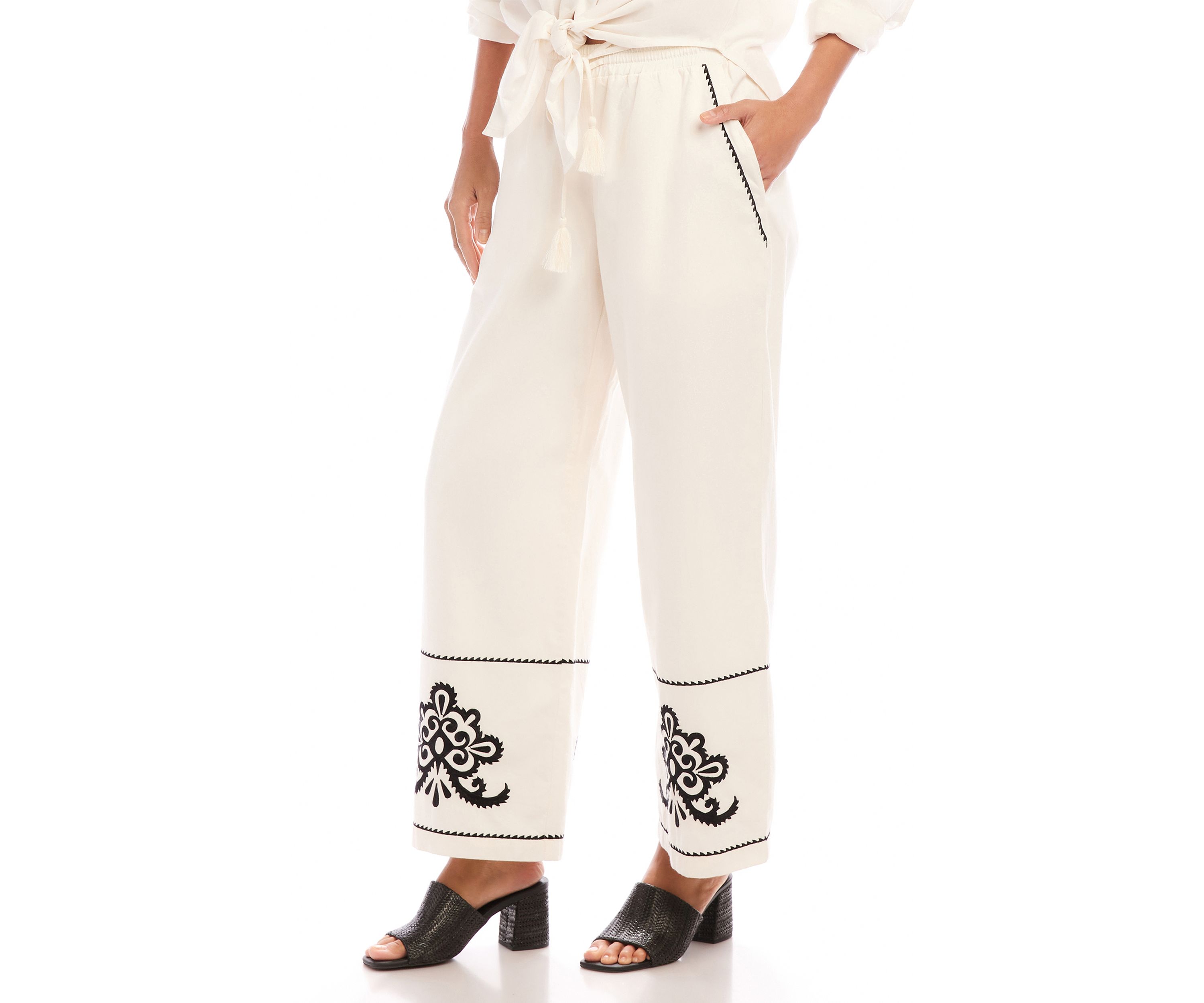 Womens Embroidered Drawstring Pants
