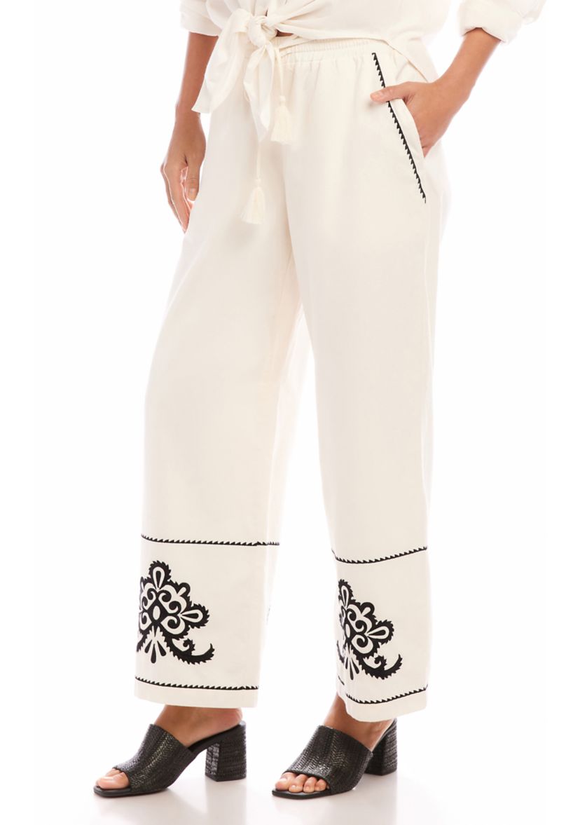 Womens Embroidered Drawstring Pants