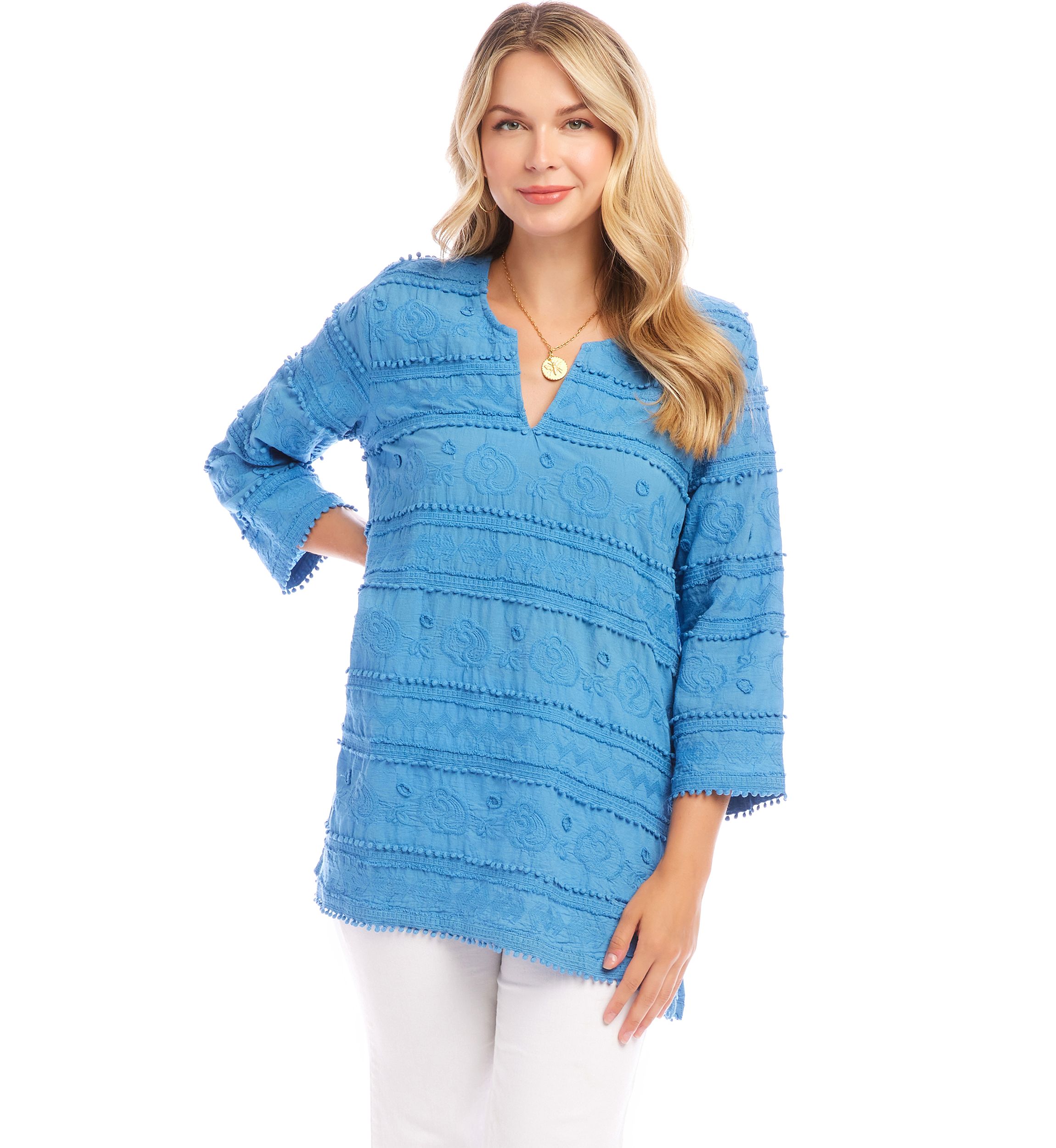 Womens 3/4 Sleeve Embroidered Tunic