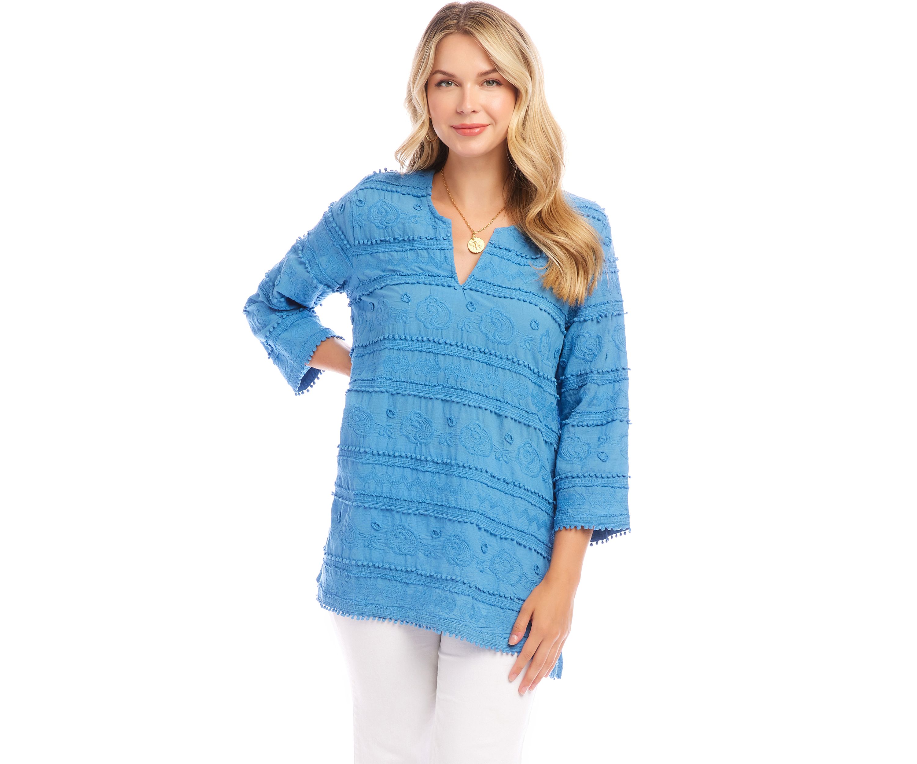 Womens 3/4 Sleeve Embroidered Tunic