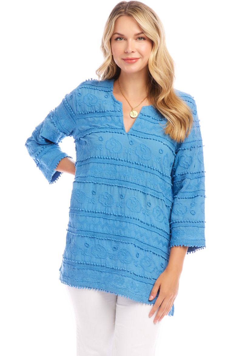Womens 3/4 Sleeve Embroidered Tunic
