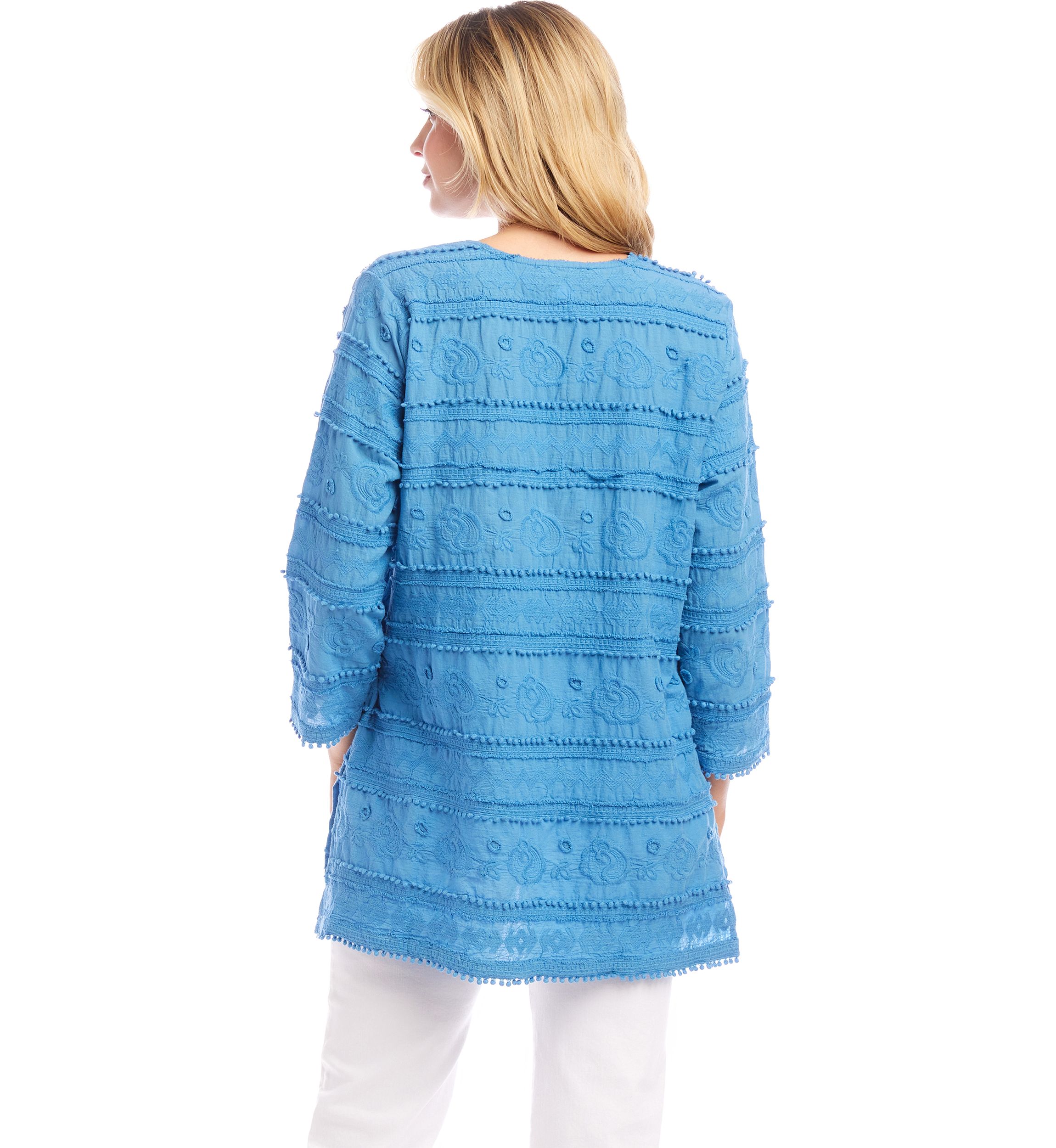 Womens 3/4 Sleeve Embroidered Tunic