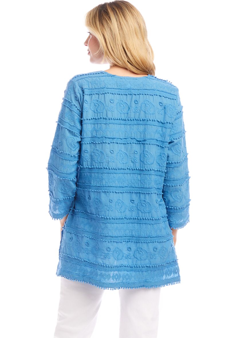 Womens 3/4 Sleeve Embroidered Tunic