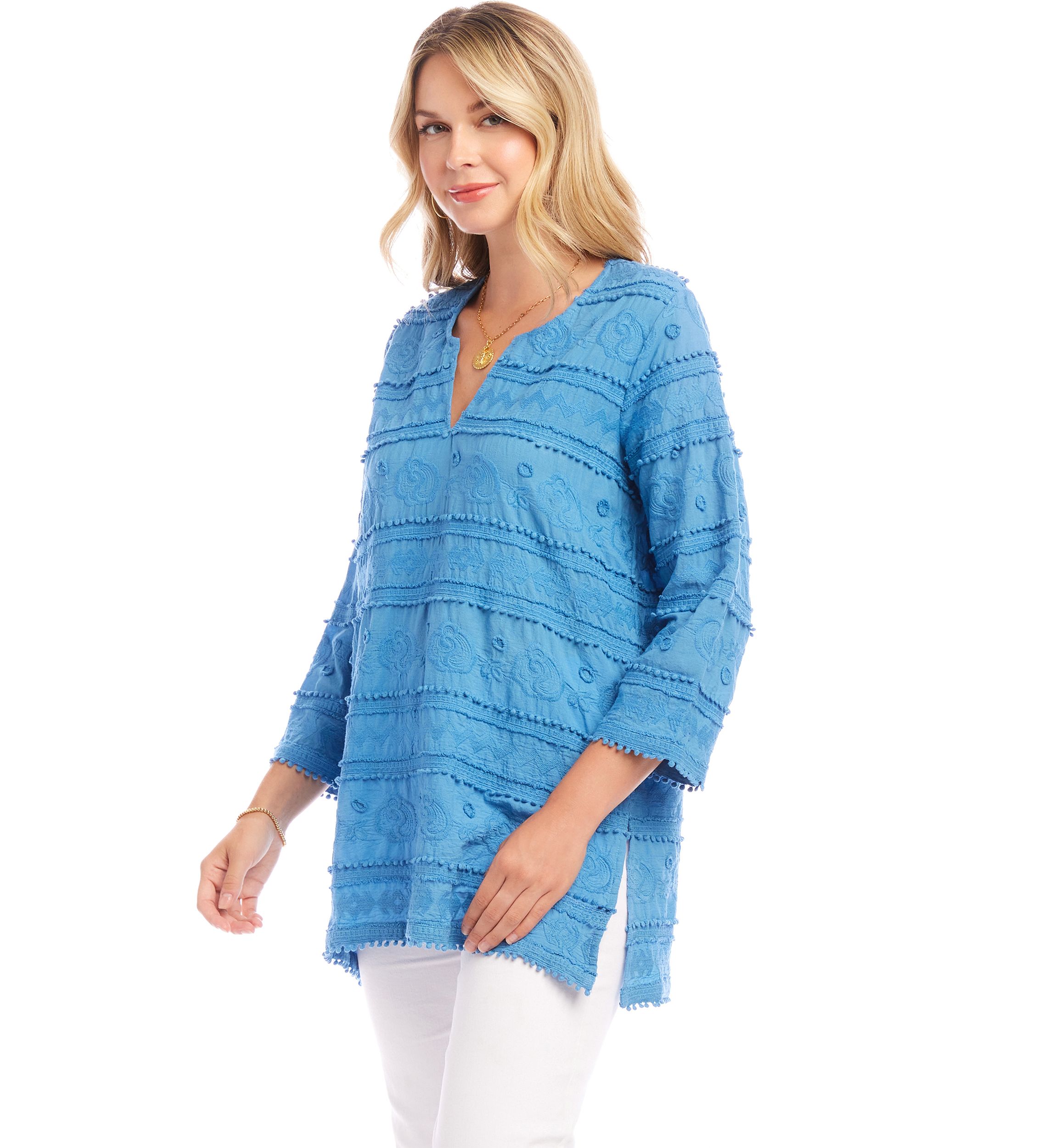 Womens 3/4 Sleeve Embroidered Tunic