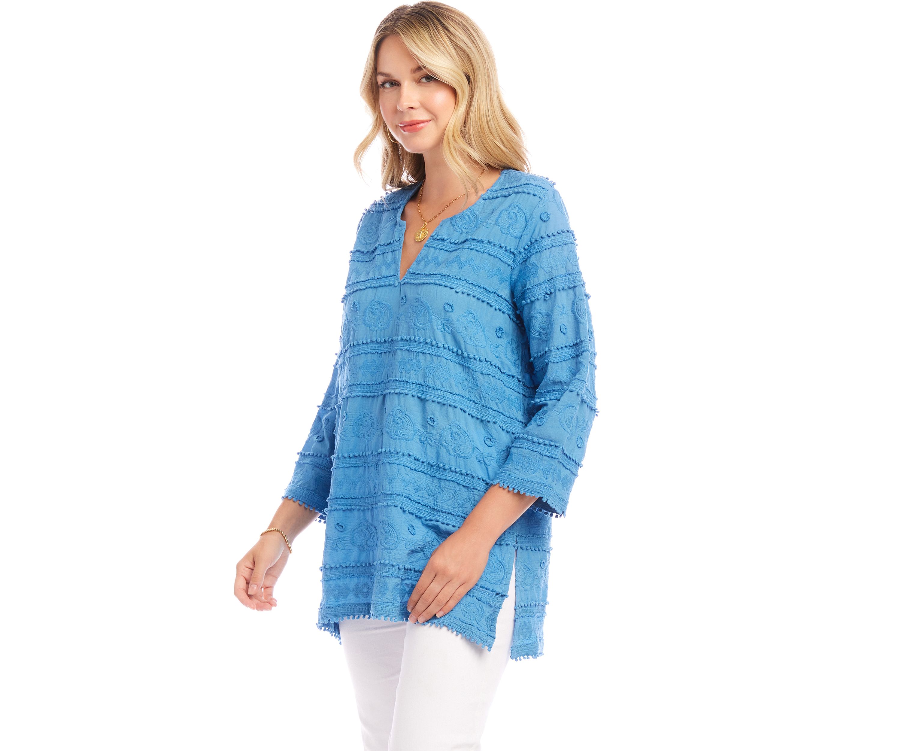 Womens 3/4 Sleeve Embroidered Tunic