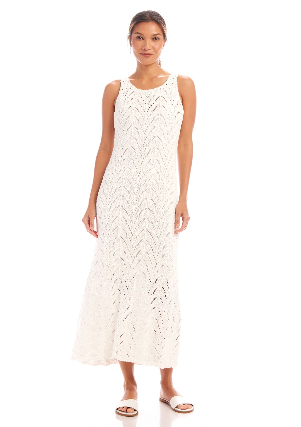 Womens Sleeveless Crochet Midi Dress