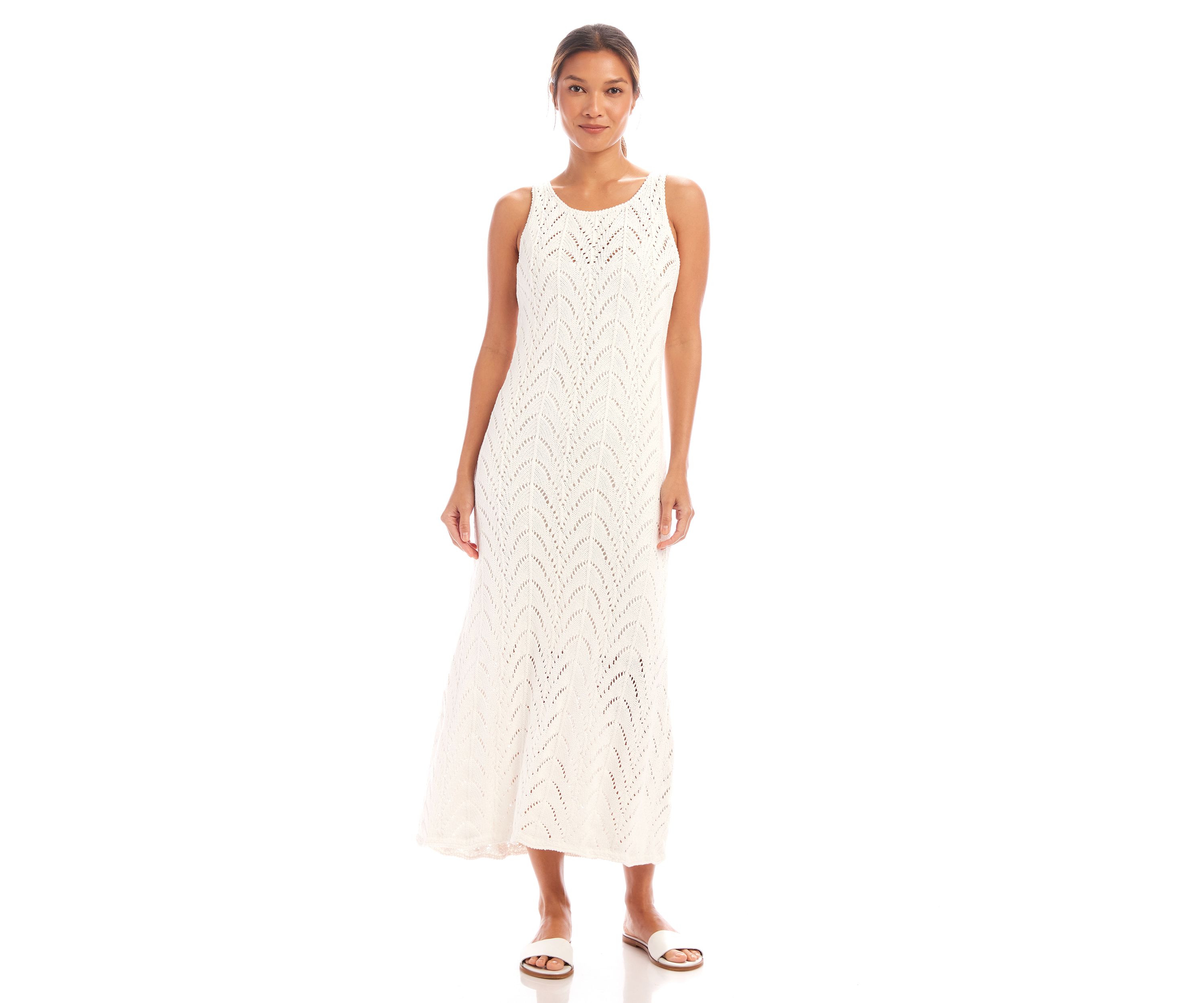 Womens Sleeveless Crochet Midi Dress