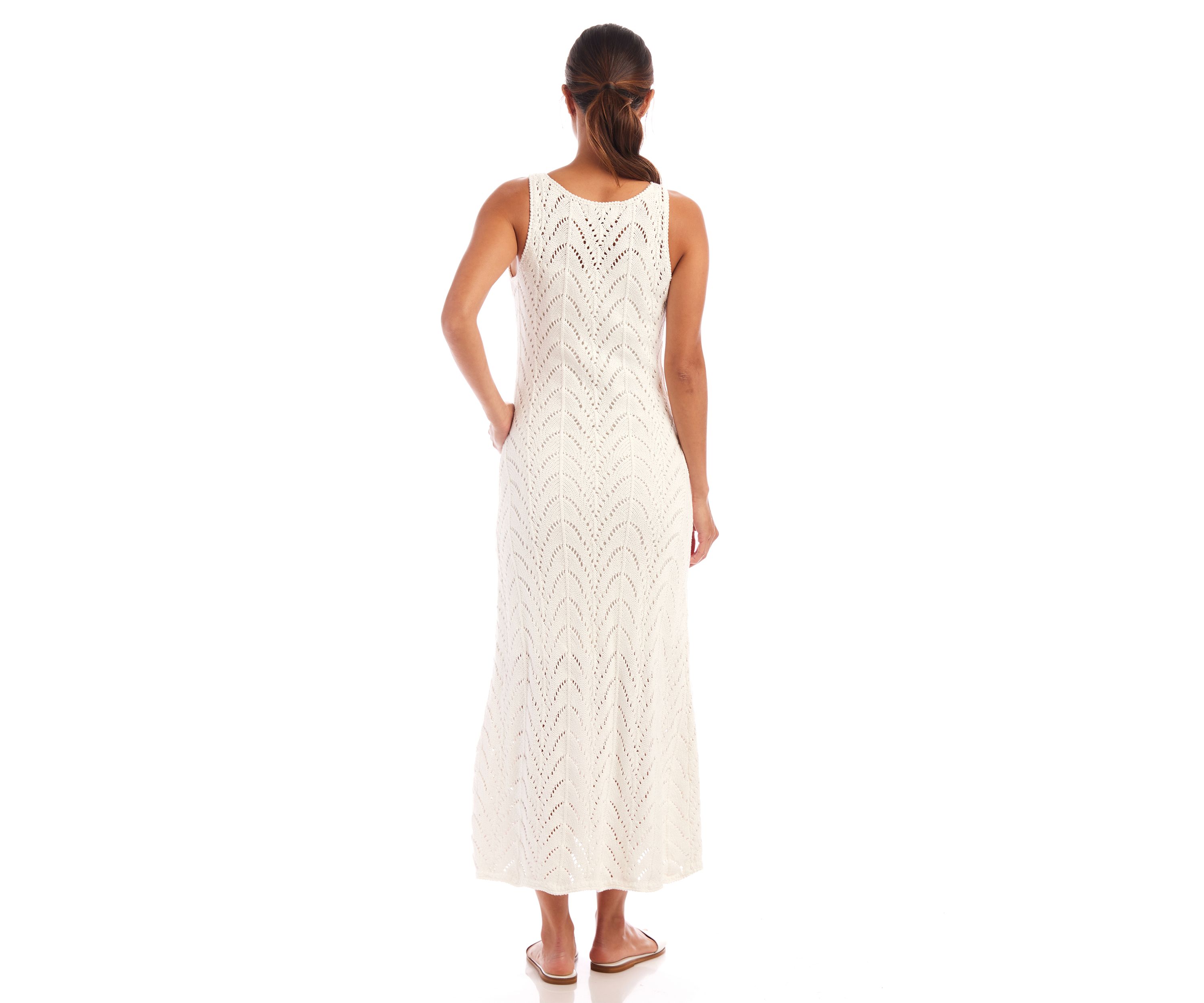 Womens Sleeveless Crochet Midi Dress