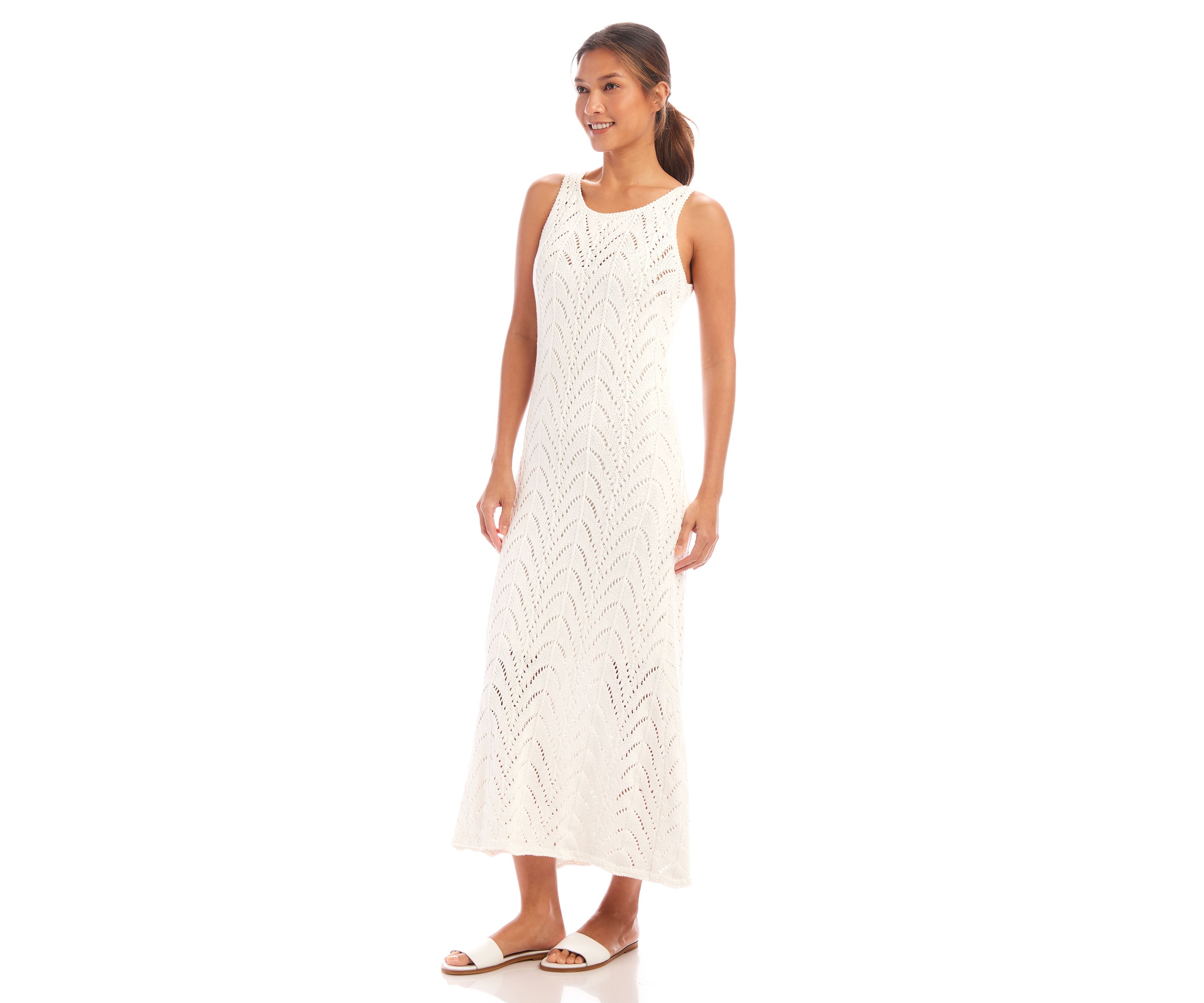 Womens Sleeveless Crochet Midi Dress
