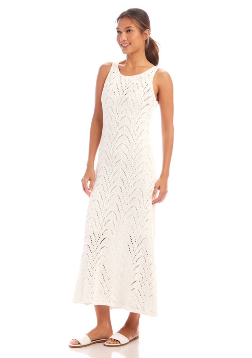 Womens Sleeveless Crochet Midi Dress