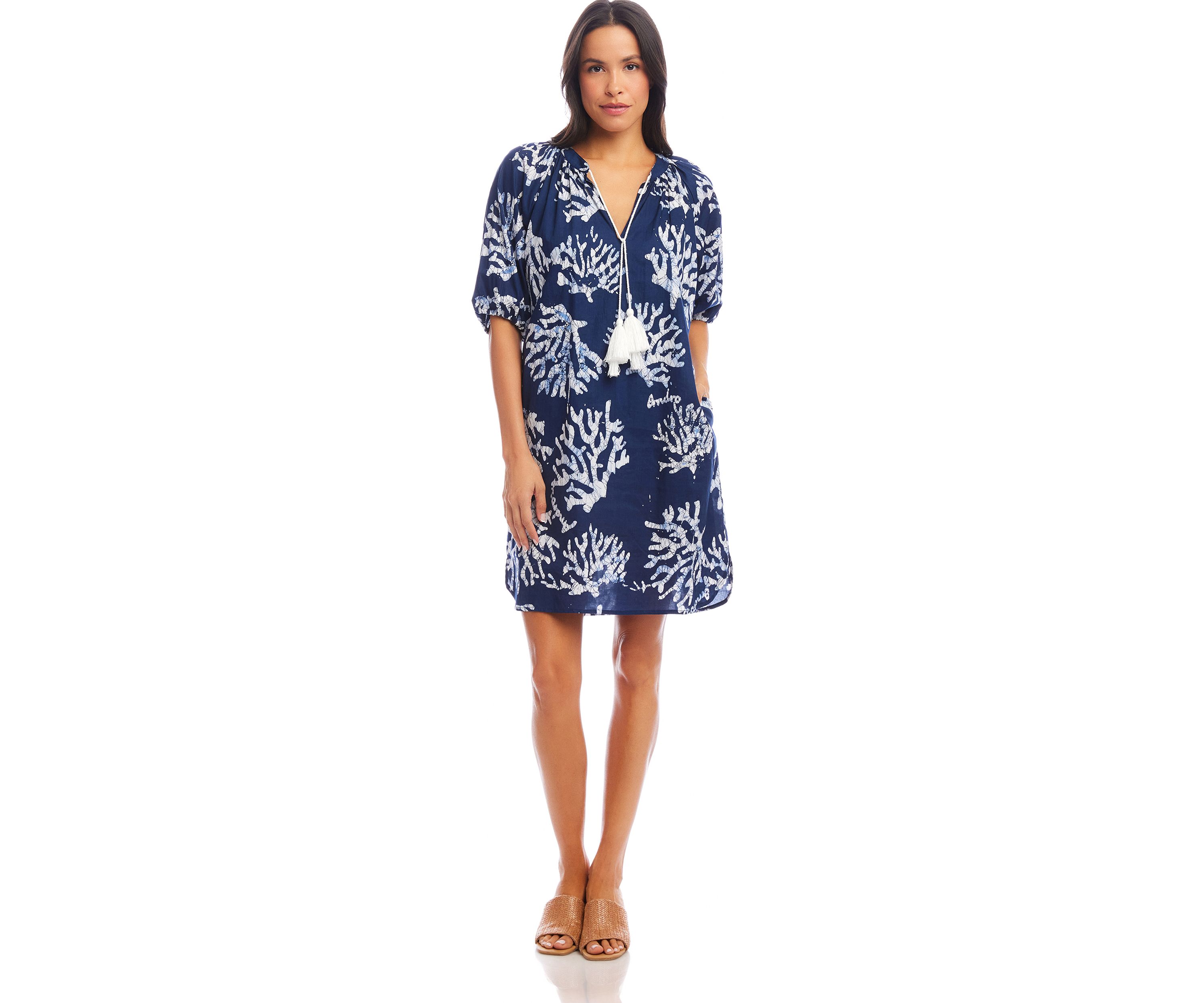 Womens Puff Sleeve Tassel Dress