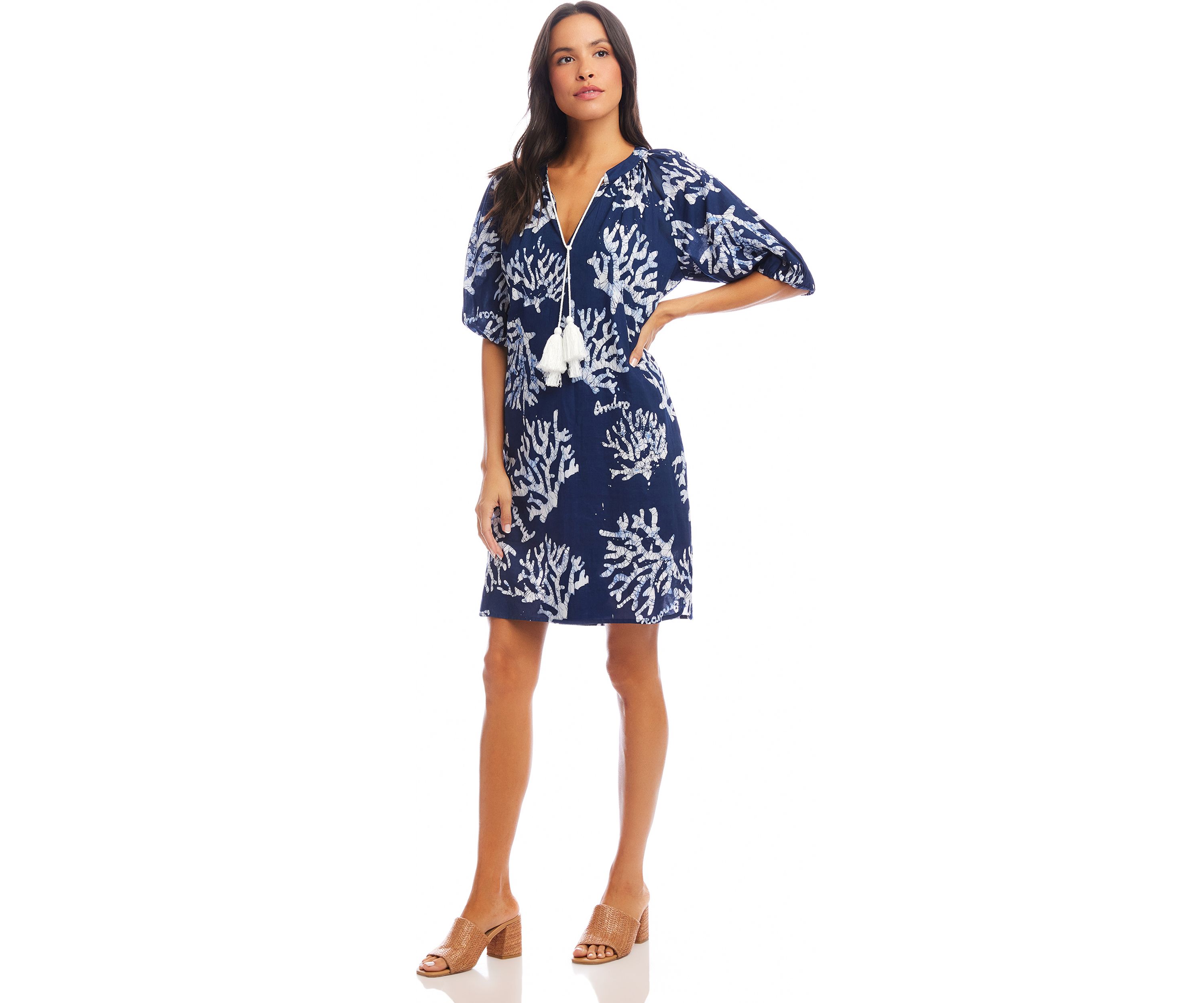 Womens Puff Sleeve Tassel Dress