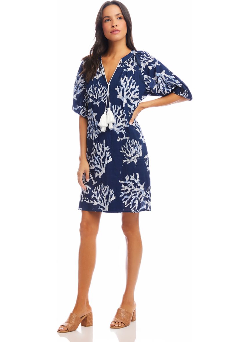 Womens Puff Sleeve Tassel Dress