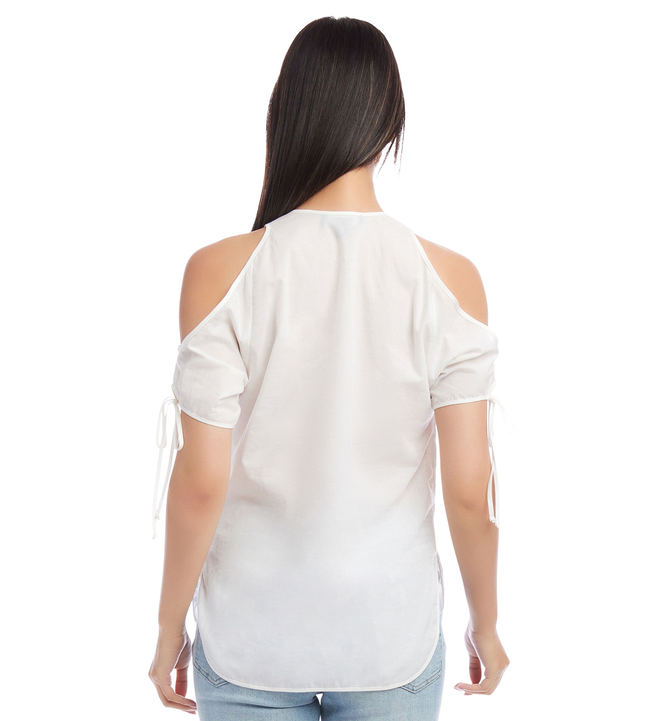 Petite Embroidered Cold Shoulder Top