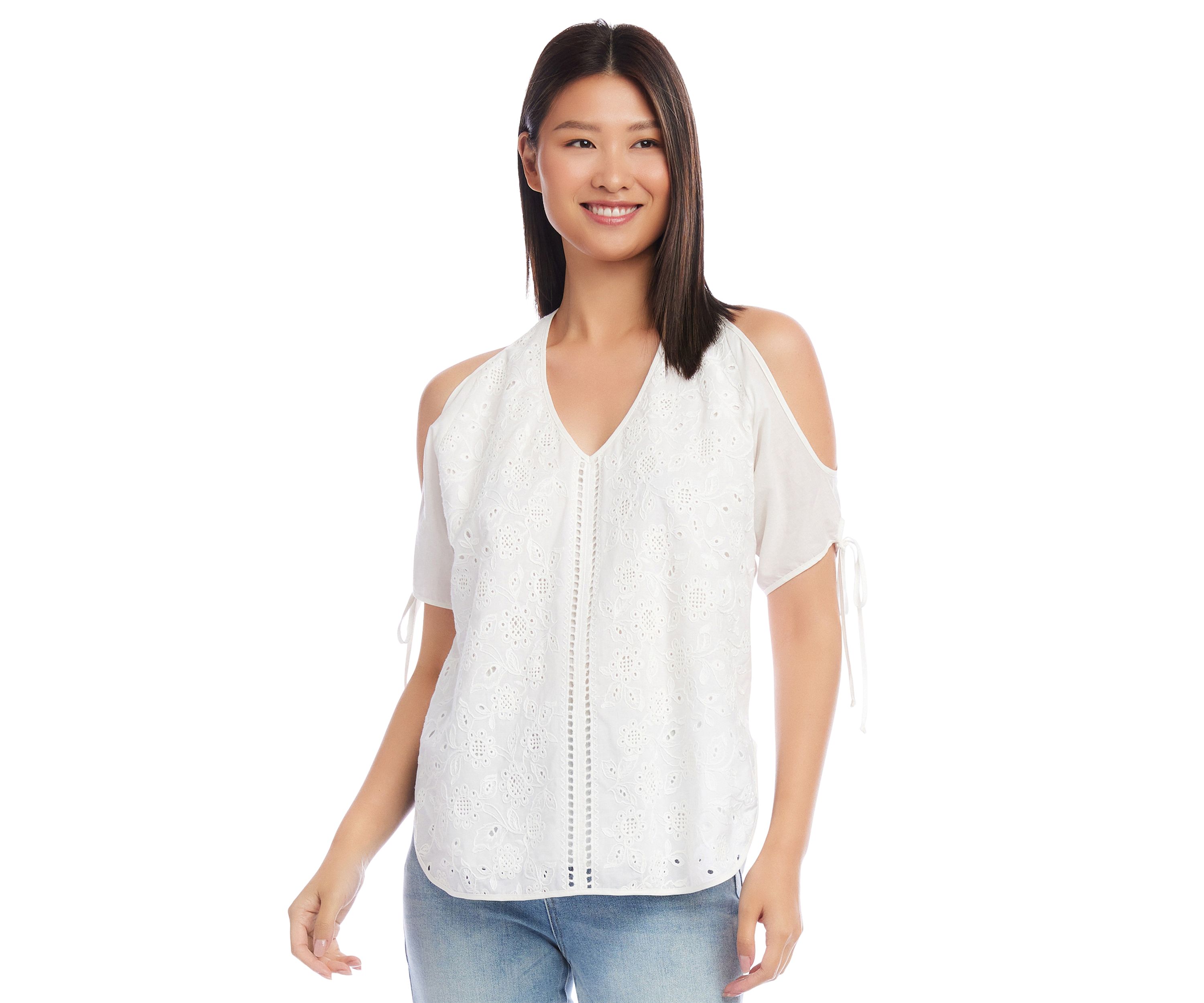 Womens Embroidered Cold Shoulder Top